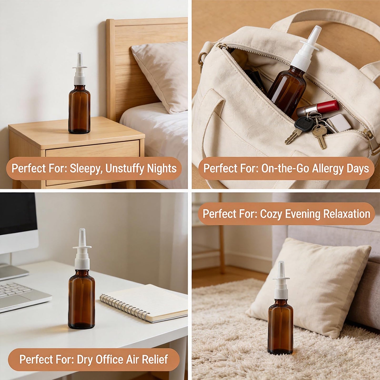 GDSHNYC 2 Pack 30ml Amber Glass Nasal Spray Bottle with 4 pcs Pump Sprayer, 1 Oz Empty Refillable Travel Size Nasal Sprayer, for Saline Colloidal Silver Essential Oils UV Protection