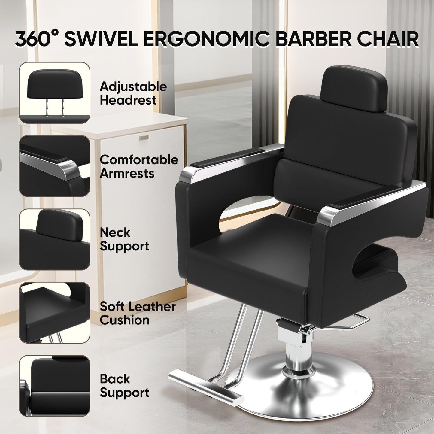 Cuute Salon Chair for Hair Stylist, Barber Chair with Heavy Duty Hydraulic Pump, Stylist Chair for Barbershop 360 Degrees Rolling Swivel Spa Beauty Equipment for Hair Stylist