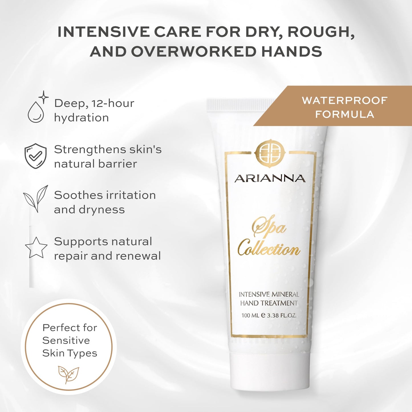 Arianna Skincare Intensive Mineral Hand Treatment Natural Vegan Cream Dead Sea Water Minerals Hand Moisturizer For Smooths Rough Irritated and Dry Skin