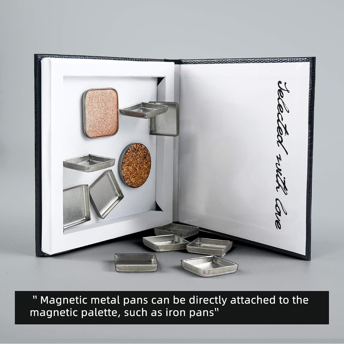 Magnetic Makeup Palette - Small Empty Cosmetic Organizer with Mirror & Spatula | Includes 20 Metal Stickers - Black