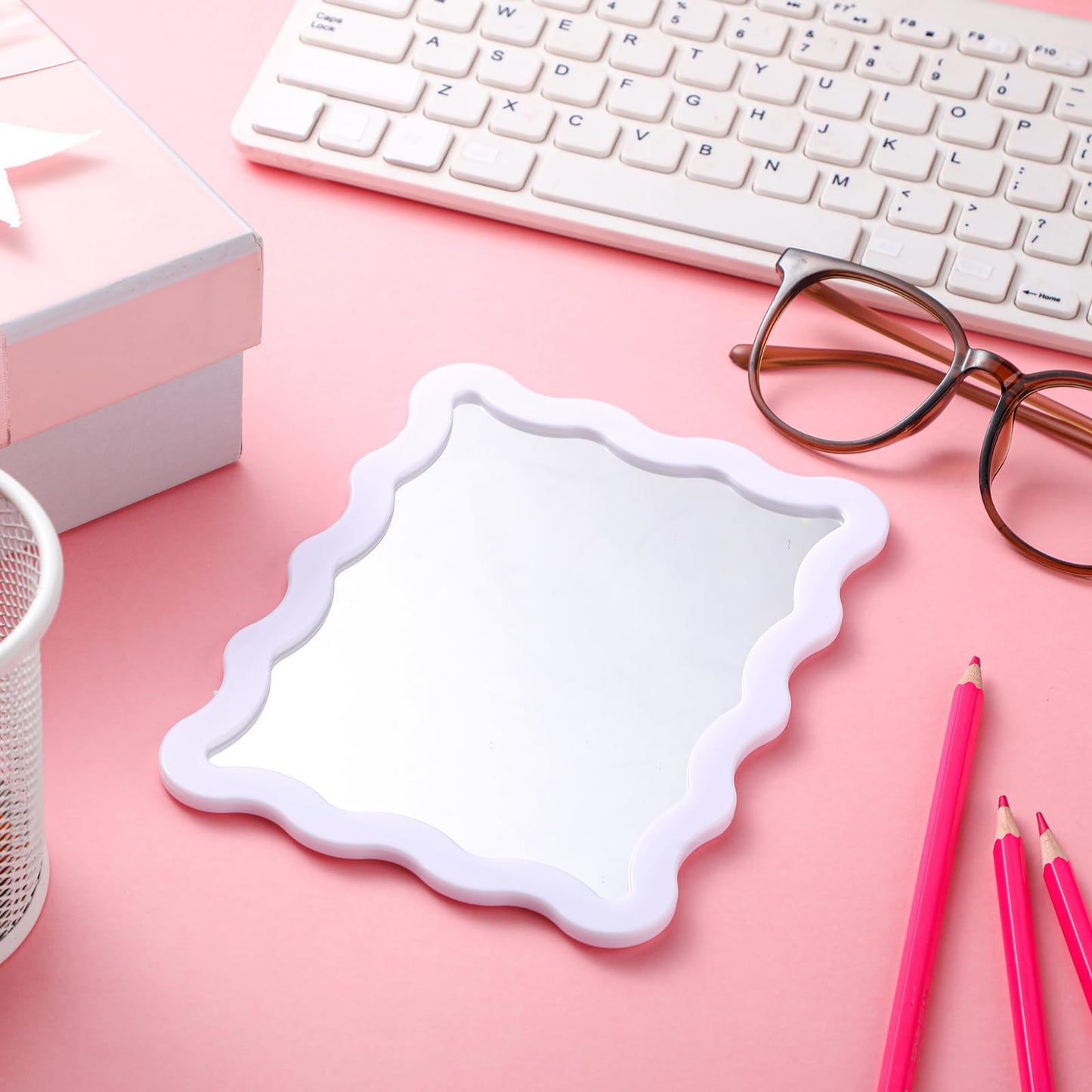 Leinuosen 7x9'' Scalloped Magnetic Locker Mirror Real Glass Makeup Mirror with Magnetic Backing Cute Locker Decorations for Office Cabinet Lockers Accessories(White)
