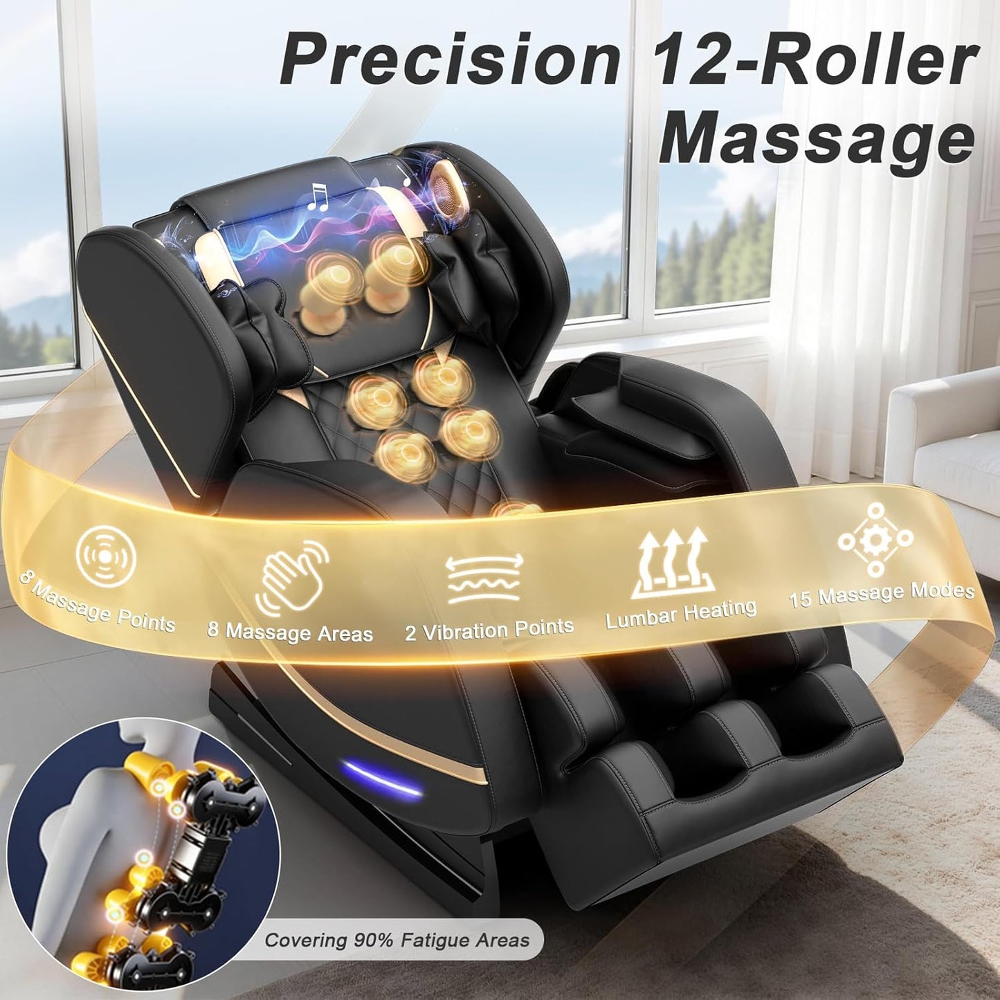 Zero Gravity Full Body Massage Chair - Megashock SL Track 2026 with Back Heat, 12 Rollers, Foot & Airbag Massage, Bluetooth Speaker
