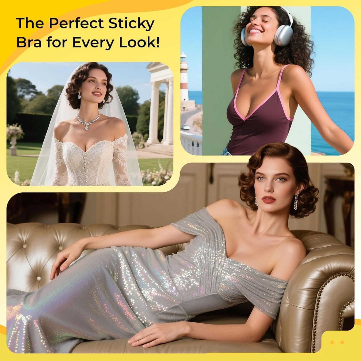 Invisible Push-Up Sticky Bra - Double-Sided Adhesive Inserts for Large Breasts | Perfect for Bikinis & Swimsuits