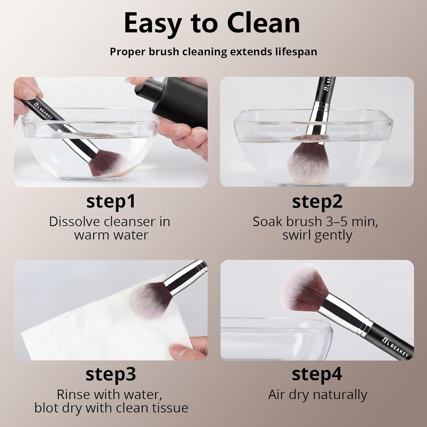 BEAKEY Makeup Brushes Set - Professional Foundation, Eyeshadow & Blush Applicators with 2 Blender Sponges | Beauty Paper Case