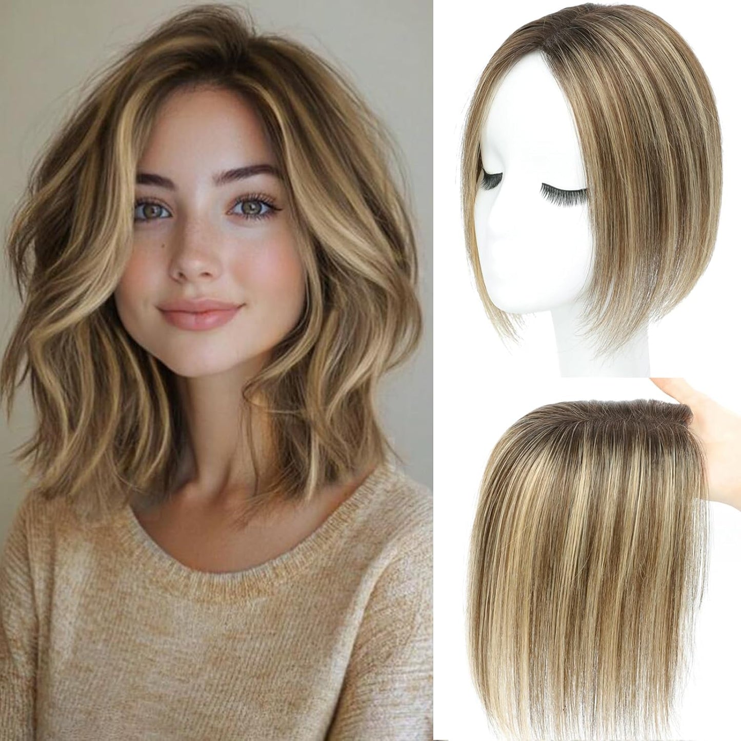 Human Hair Toppers for Women | Real Hand-Tied Swiss Base Hairpieces for Thinning Hair - 10 Inch, 30g, No Bangs