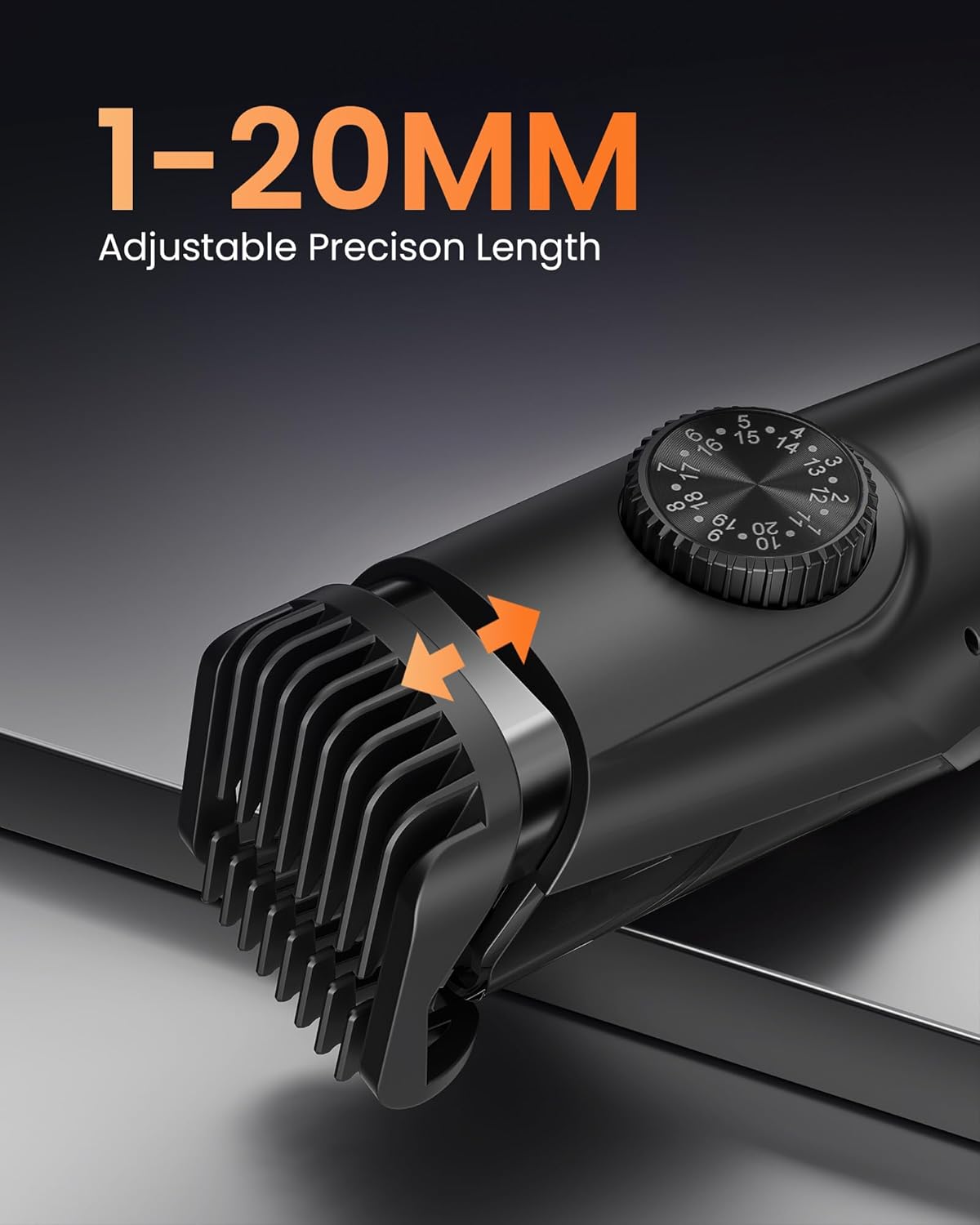 Rechargeable Vacuum Beard Trimmer for Men - Cordless Electric Trimmer with Adjustable Length Comb (1-20mm) | Glossy Black