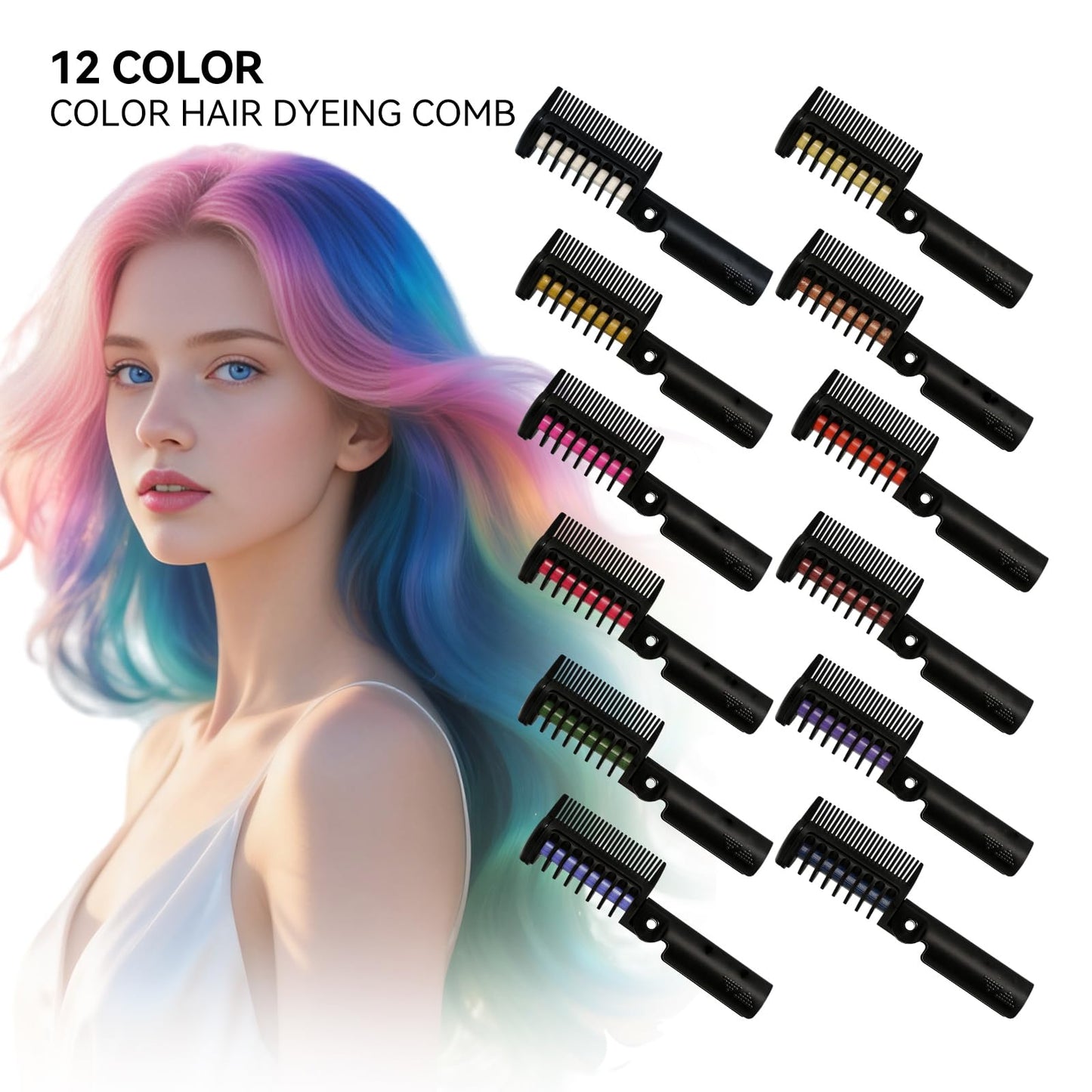 BEUKING Temporary Color Hair Dyeing Comb, Disposable Folding Hair Dye Comb, Washable Highly Pigmented Easy to Dye for Halloween Christmas Festivals DIY Party