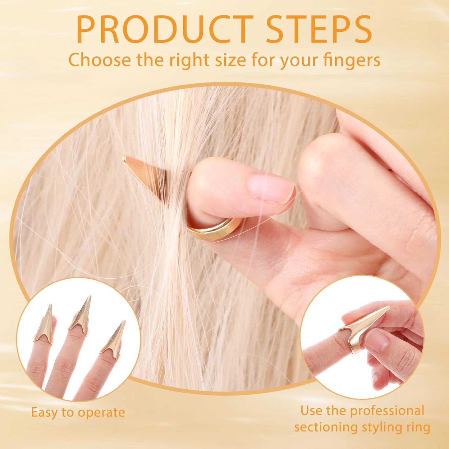 LIQWEI 10 Pcs Metal Hair Parting Rings, pinky Selecting Tools, Finger Tool