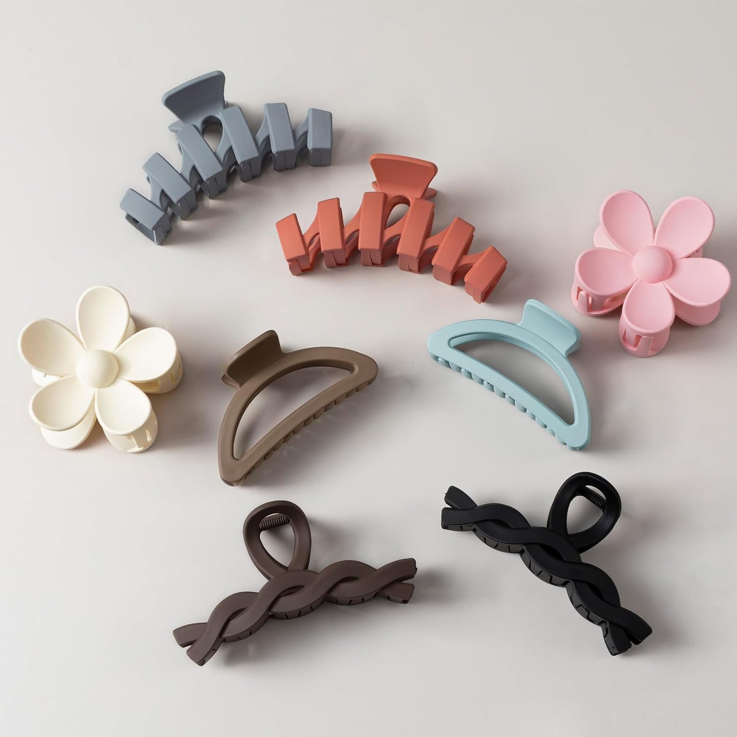 Flower Hair Clips - 8PCS Non-Slip Claw Clips for Thick Hair | Multi-Style Neutral Colors Set