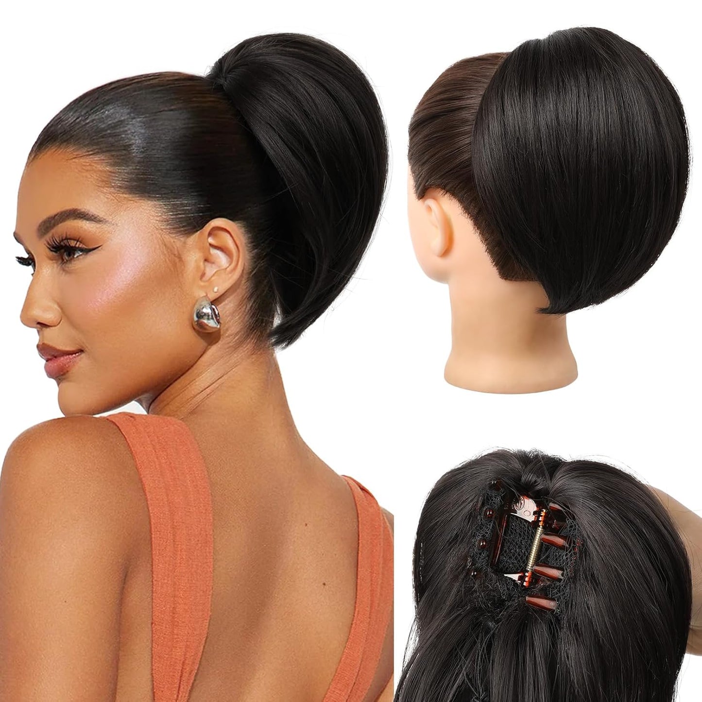 Ponytail Extension | 8" Short Mini Claw Clip Hairpiece - Soft Feather-Light Honey Blonde with Highlights