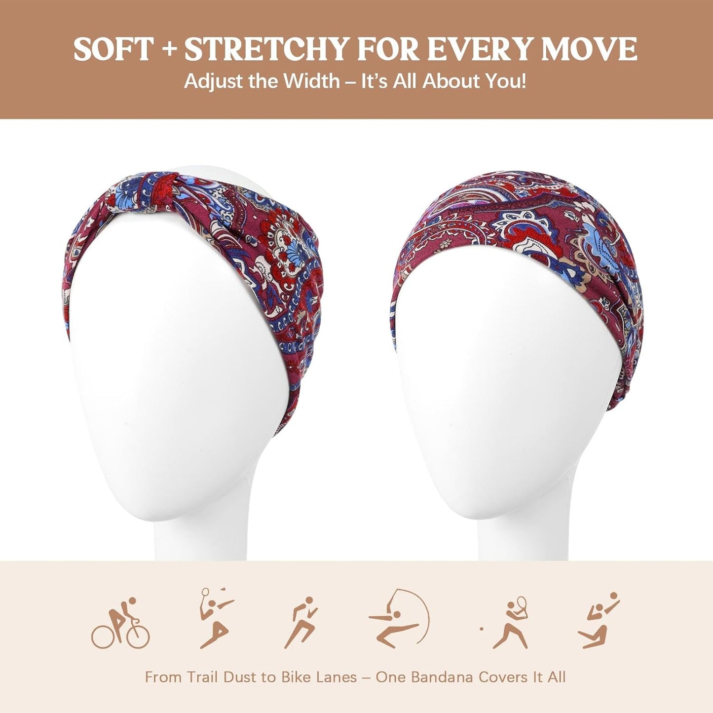 Wide Headbands for Women - No Slip Knotted Turban Hair Accessories | Dark Green Boho Style