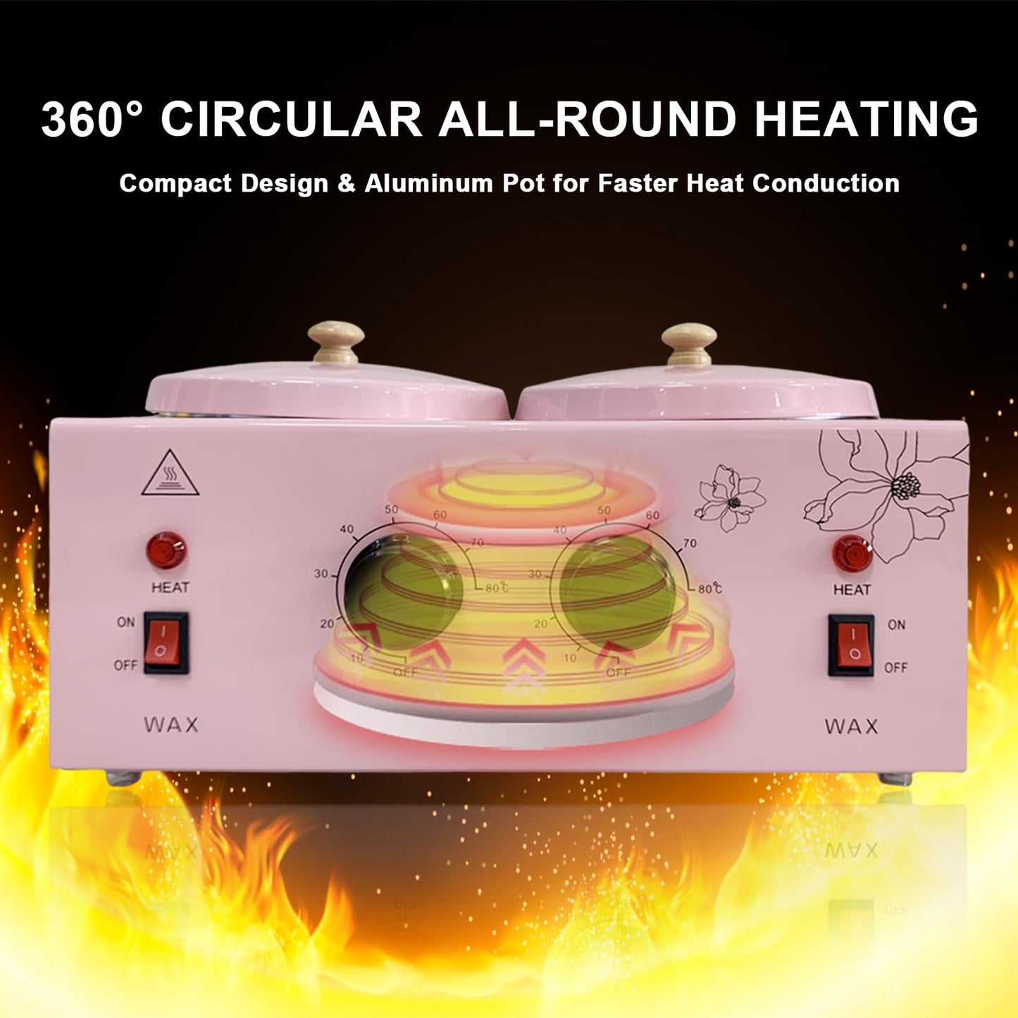 FHATSJ Portable Single Pot Wax Warmer for Painless Hair Removal, Fast Temperature Adjustable Wax Heater with Large Wax Pot for Facial Skin Body SPA Salon Equipment Beauty Salon (Pink-Single Pots)