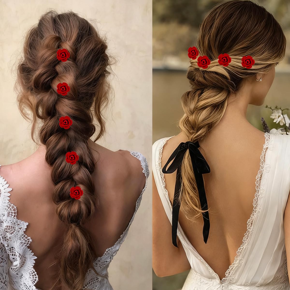 Mini Red Rose Flower Hair Clips - 40 Pcs Cute Floral Hairpins for Weddings, Valentine's Day & Summer
