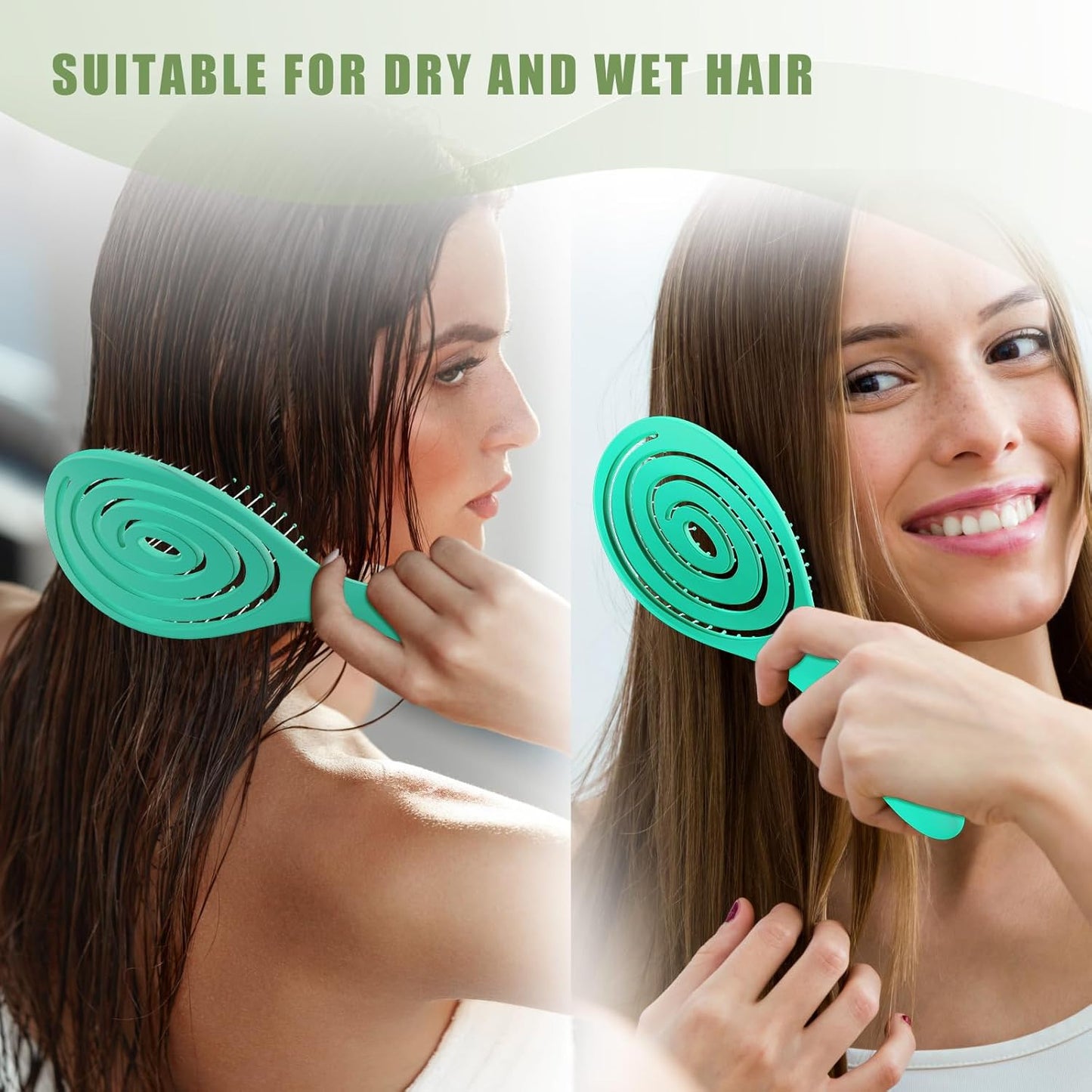 SHINLEA Detangling Hair Brush - Anti-Tangle Spiral Design for Wet & Dry Hair | Suitable for All Hair Types, Green