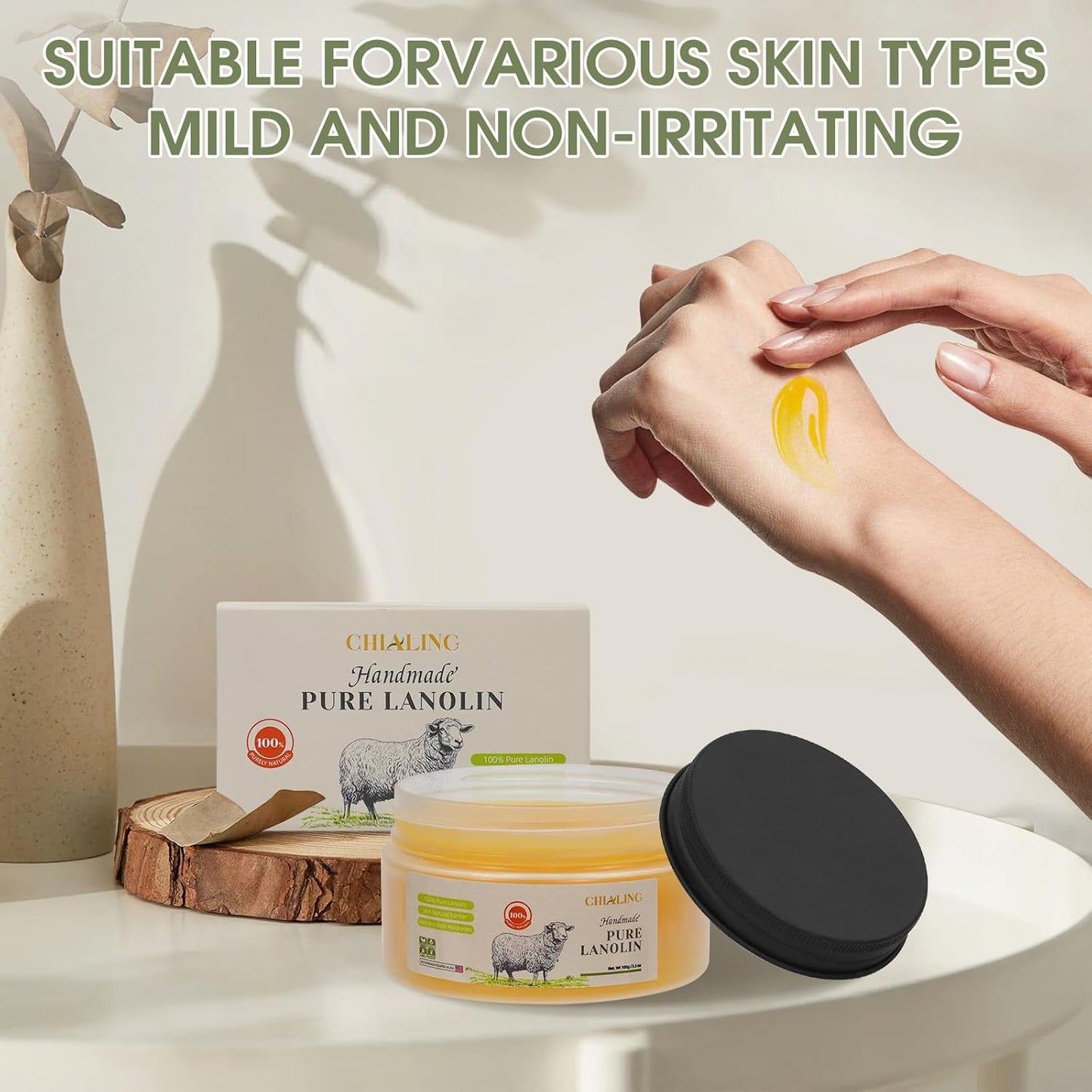 CHIALING 100% Pure Australian Lanolin Cream - USP Grade Moisturizer for Dry Skin, Eczema & Nipple Care | Unscented, 3.5 oz