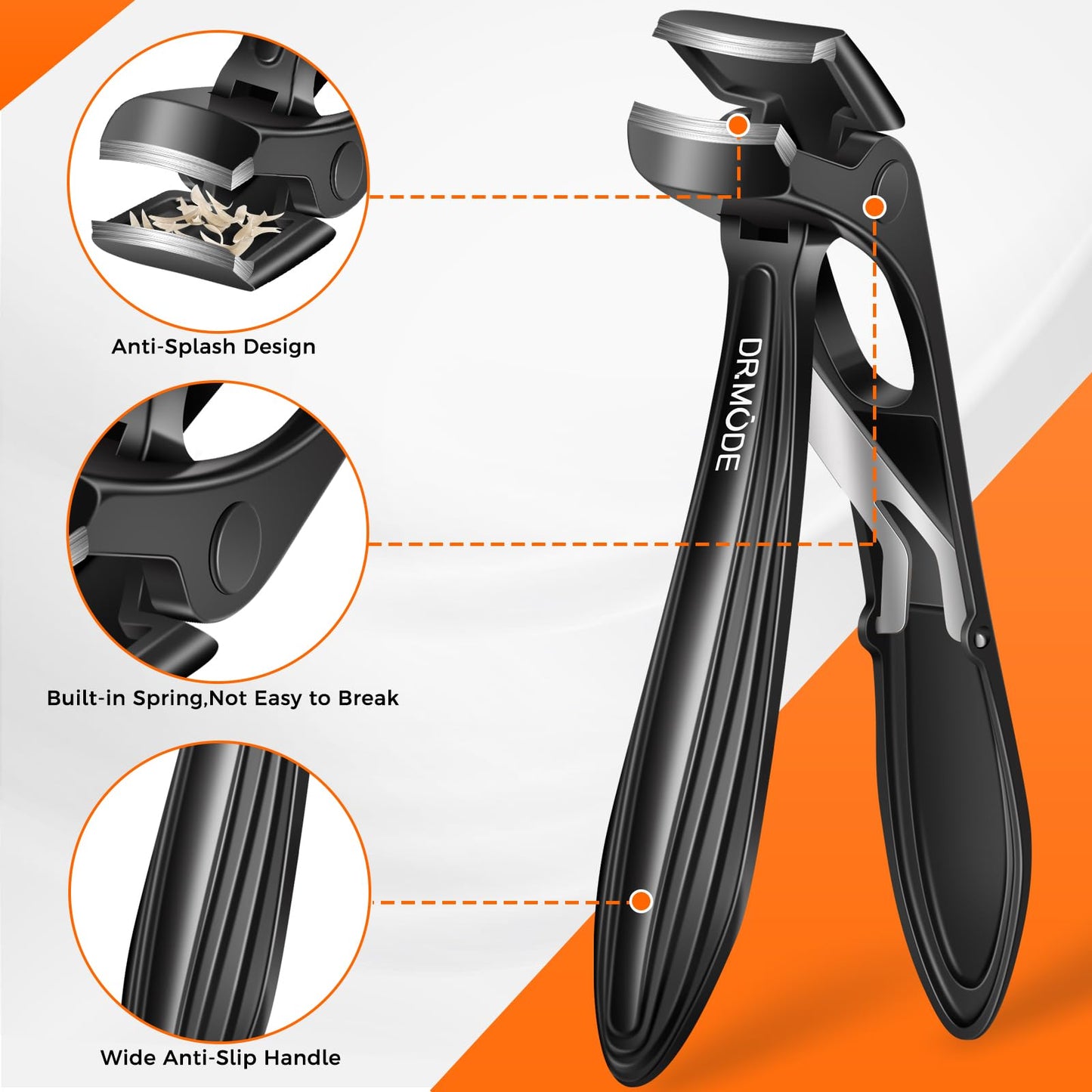 Toenail Clippers for Thick Toenails for Seniors, Angled Head Long Handled Toe Nail Clippers for Men with Wide Jaw Opening, Heavy Duty Large Finger Nail Clippers Adult Cutter with Catcher, Black