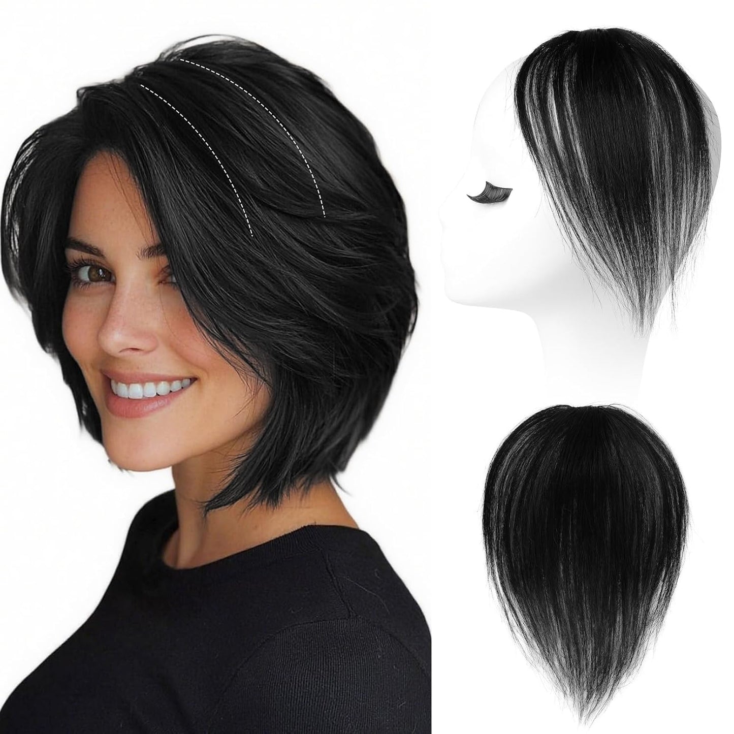 REECHO Clip-In Hair Volumizer - Short Thick Extensions for Thin Hair | Platinum Blonde with Black Strands, 8 Inch