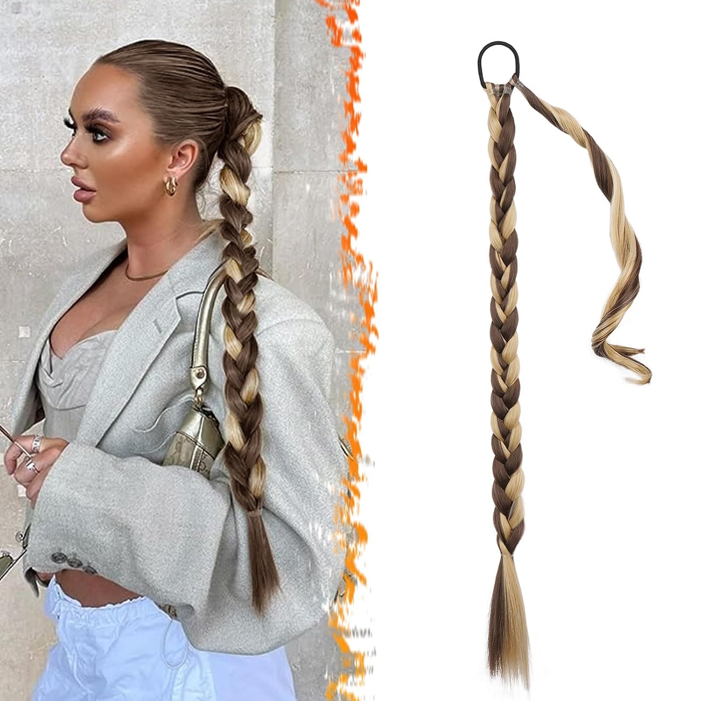 30 Inch Long Braided Ponytail Extension - Copper Red Wrap Around Hairpiece | Synthetic Hair for Women