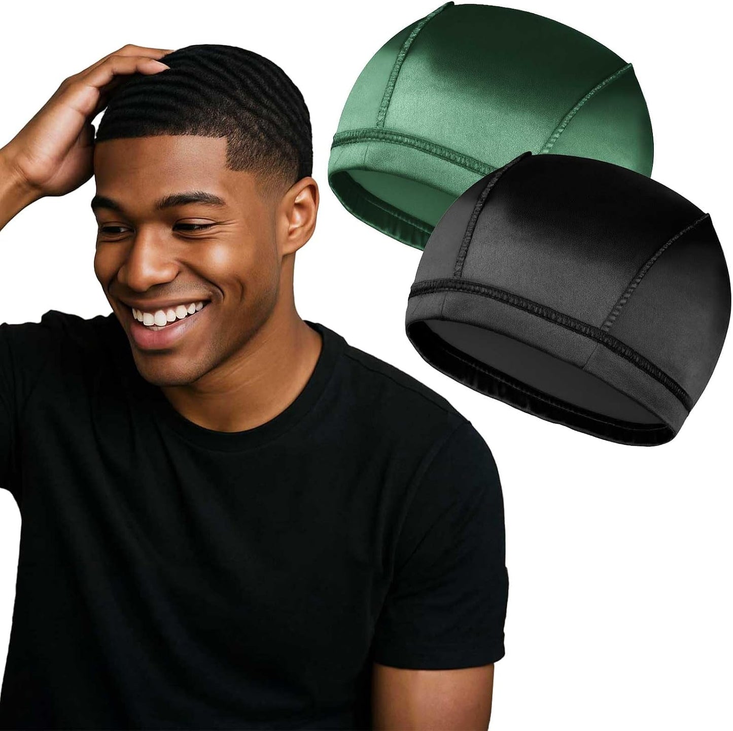 Silky Wave Caps for Men - 2PCS Compression Caps for 360, 540, 720 Waves | Comfortable Fit