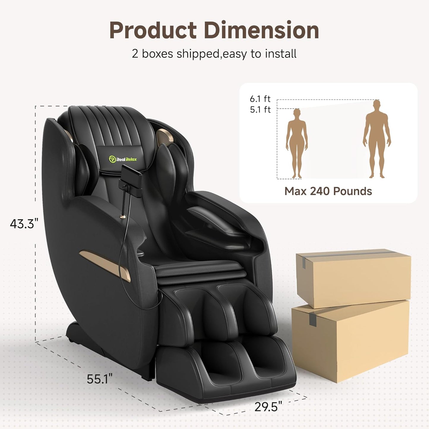 Real Relax 2D SL-Track Massage Chair - Full Body Zero Gravity Recliner with 8 Auto Modes & Upgraded LCD Screen | Black