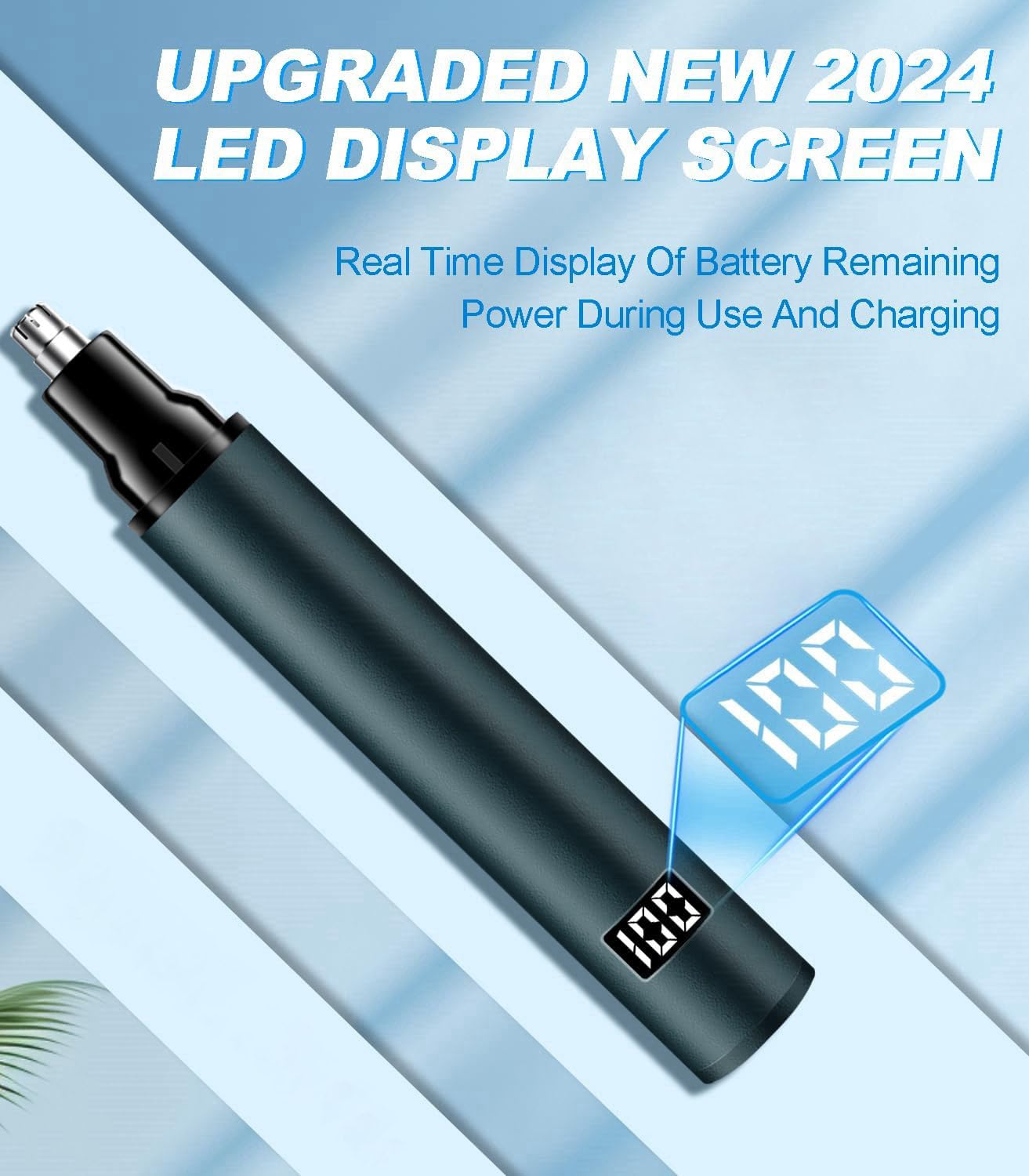BUV Nose Hair Trimmer with LED Display- 2025 Professional Painless Ear Hair Trimmers for Men and Women, USB Rechargeable Nose Hair Trimmer Clipper – Waterproof, Blue