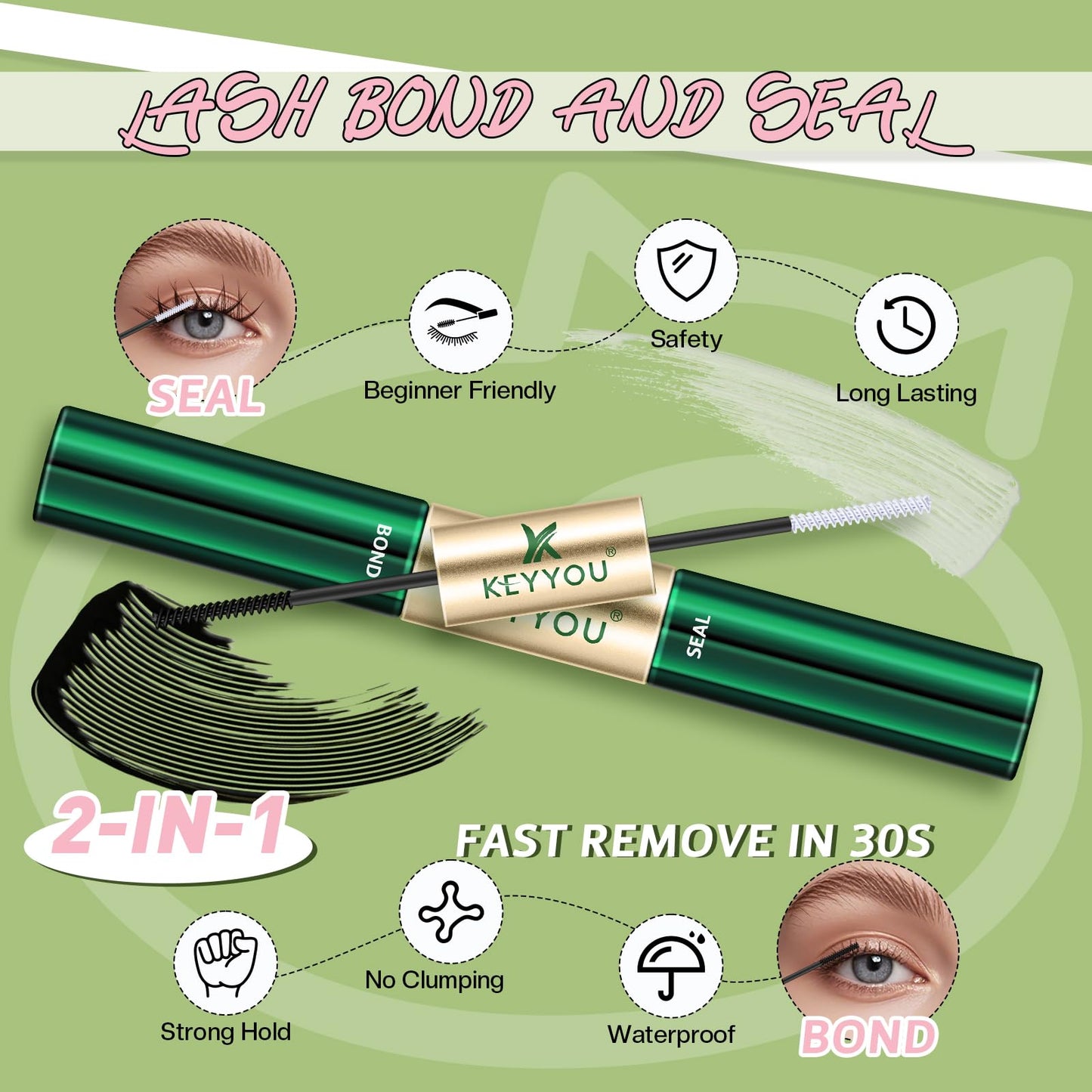 KEYYOU Bunny Lash Clusters Kit Anime Cat Eye Lashes Wispy Natural Cat style Lash Extension Kit with Bond and Seal,Applicators,Remover for Manga DIY Eyelash Extension Kit at Home（MC01）