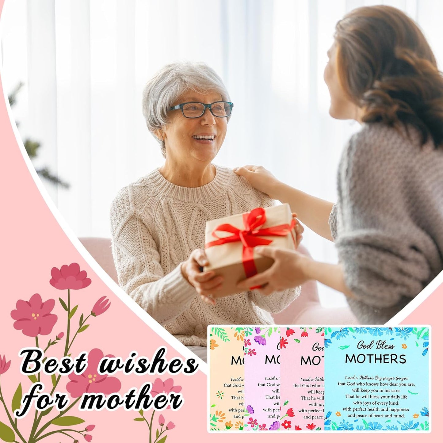 Tondiamo 20 Pcs Mother Cross Necklaces - Adjustable Christian Gifts with Flower Cards for Moms | Ideal Church Gifts