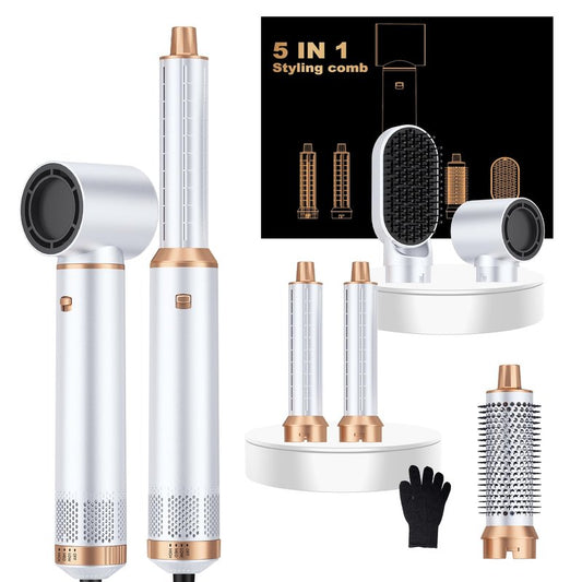 5 in ONE Hair Dryer Brush, Blow Dryer Curling Wand Hair Styling Tools Set, Ionic Hot Air Brush Round Brush Blow Dryer, Left&Right Styler 100-120V