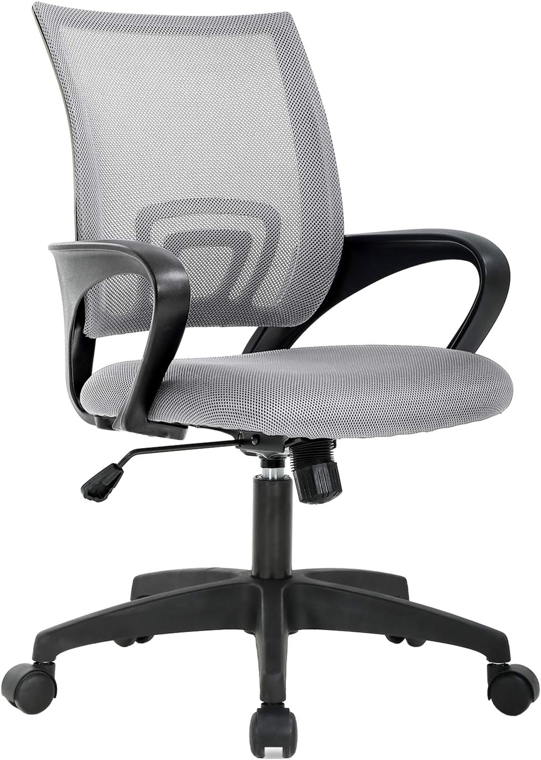 Ergonomic Office Chair - Mid-Back Swivel Desk Chair with Breathable Backrest & Lumbar Support - Adjustable Height | Dark Black