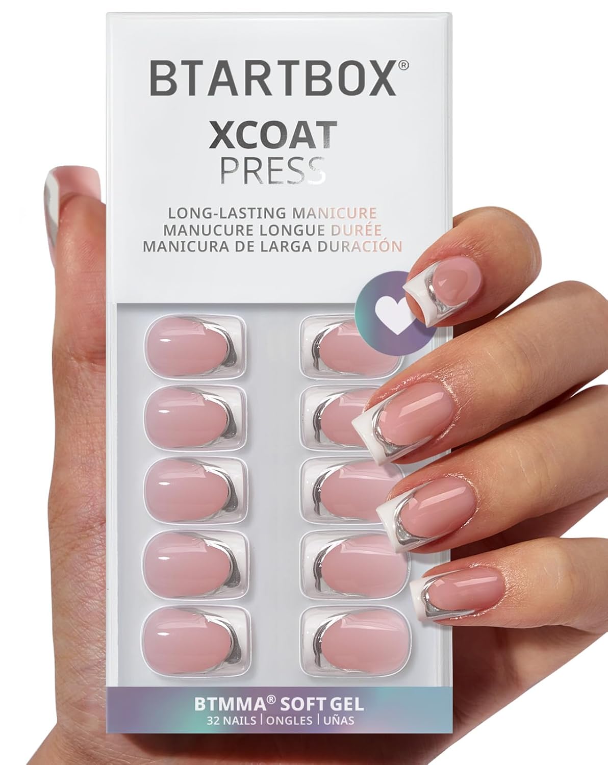 Press On Nails - Chrome Cat Eye Almond Design | 32 Piece Soft Gel Nail Kit in 16 Sizes