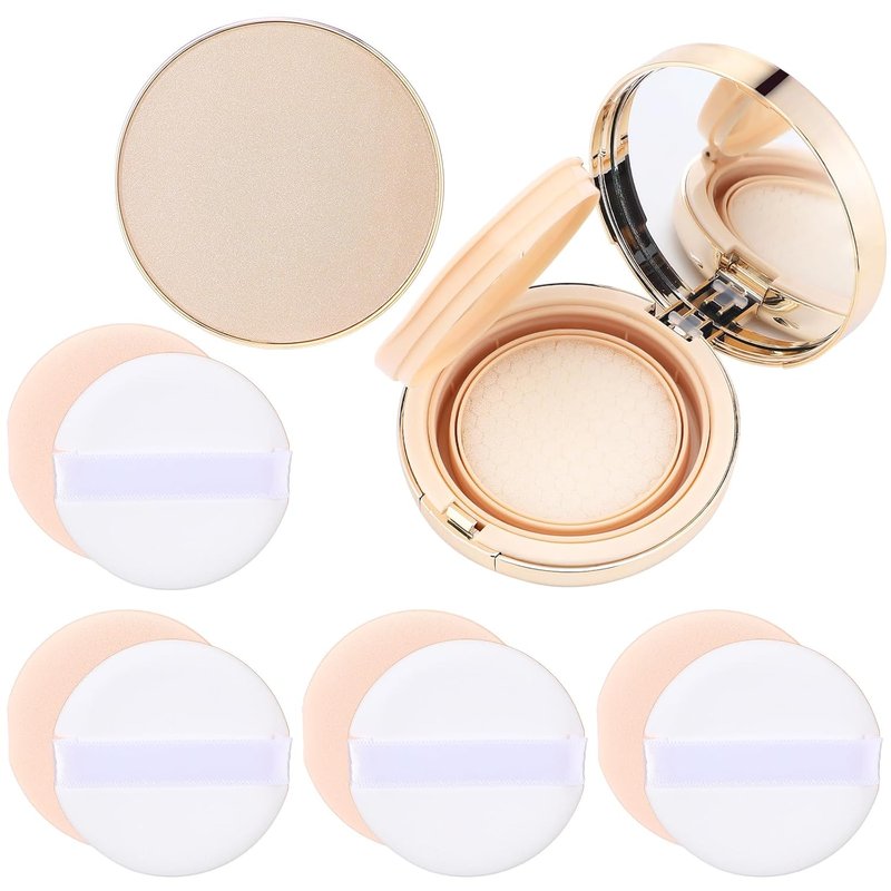 Gold Empty Cushion Foundation Makeup Sponge Holder - 7 Pcs Portable Makeup Container with Extra Sponges & Mirror