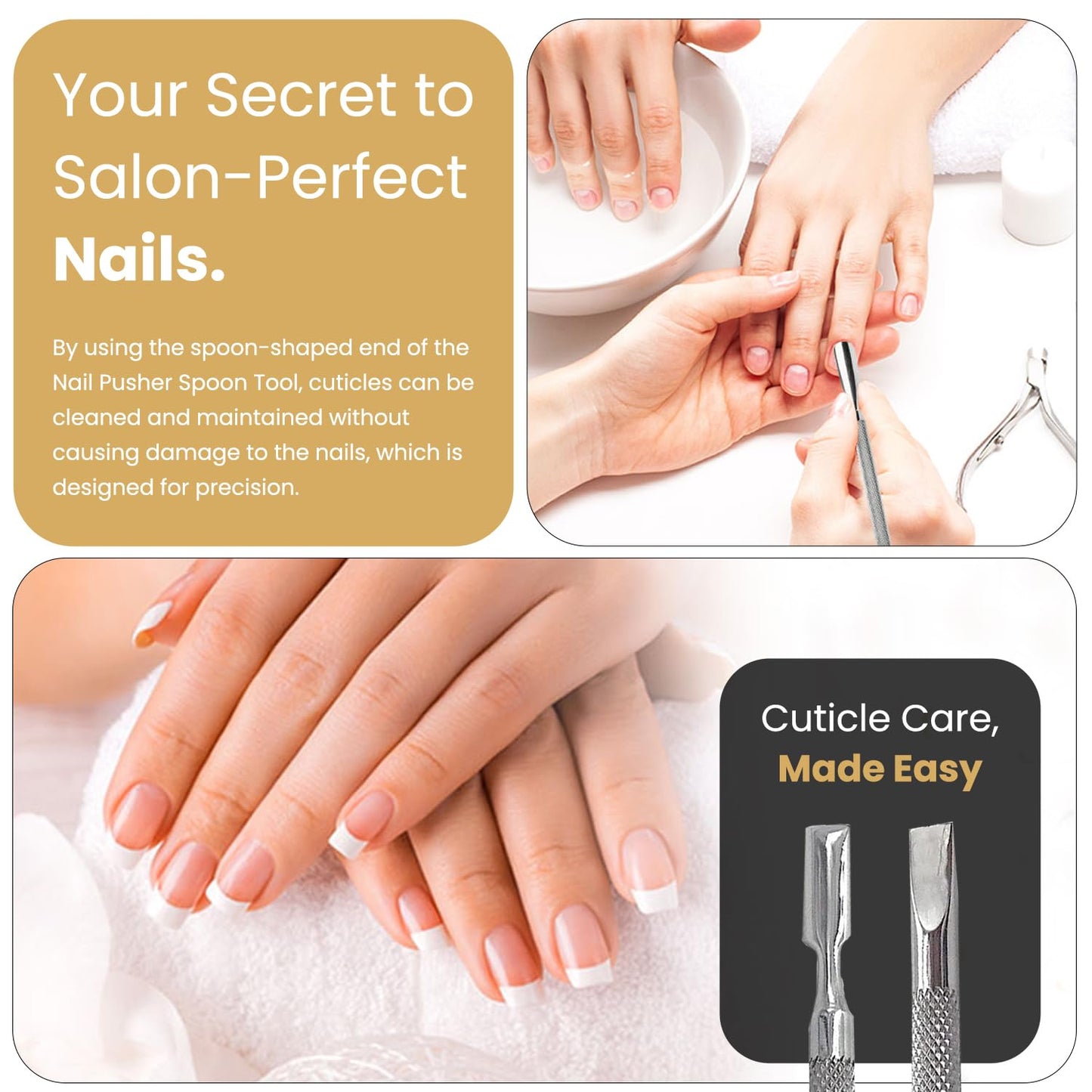 Professional Nail Cuticle Pusher Tool - Dual-Sided Stainless Steel Cuticle Remover & Trimmer | 2-Pack Set