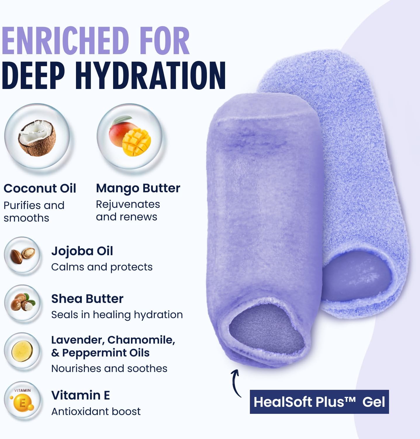 Moisturizing Gel Socks for Men & Women - Treat Dry Feet & Cracked Heels | Full Foot Gel Lining with Mango Butter & Shea Butter (Purple Paradise)