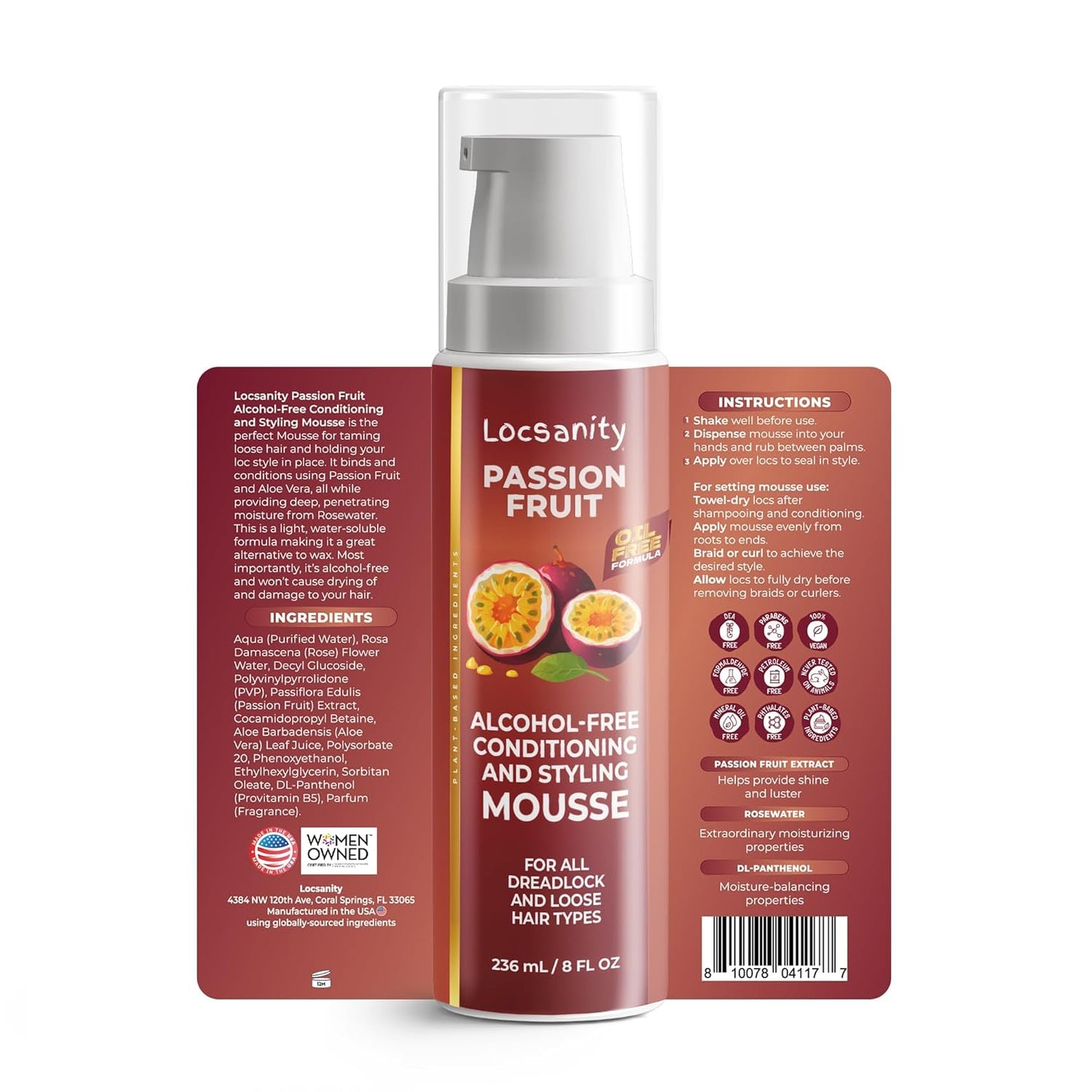 Passion Fruit Alcohol-Free Conditioning Mousse - Perfect for Dreadlocks, Locs & Natural Hair | Styling & Twisting Formula