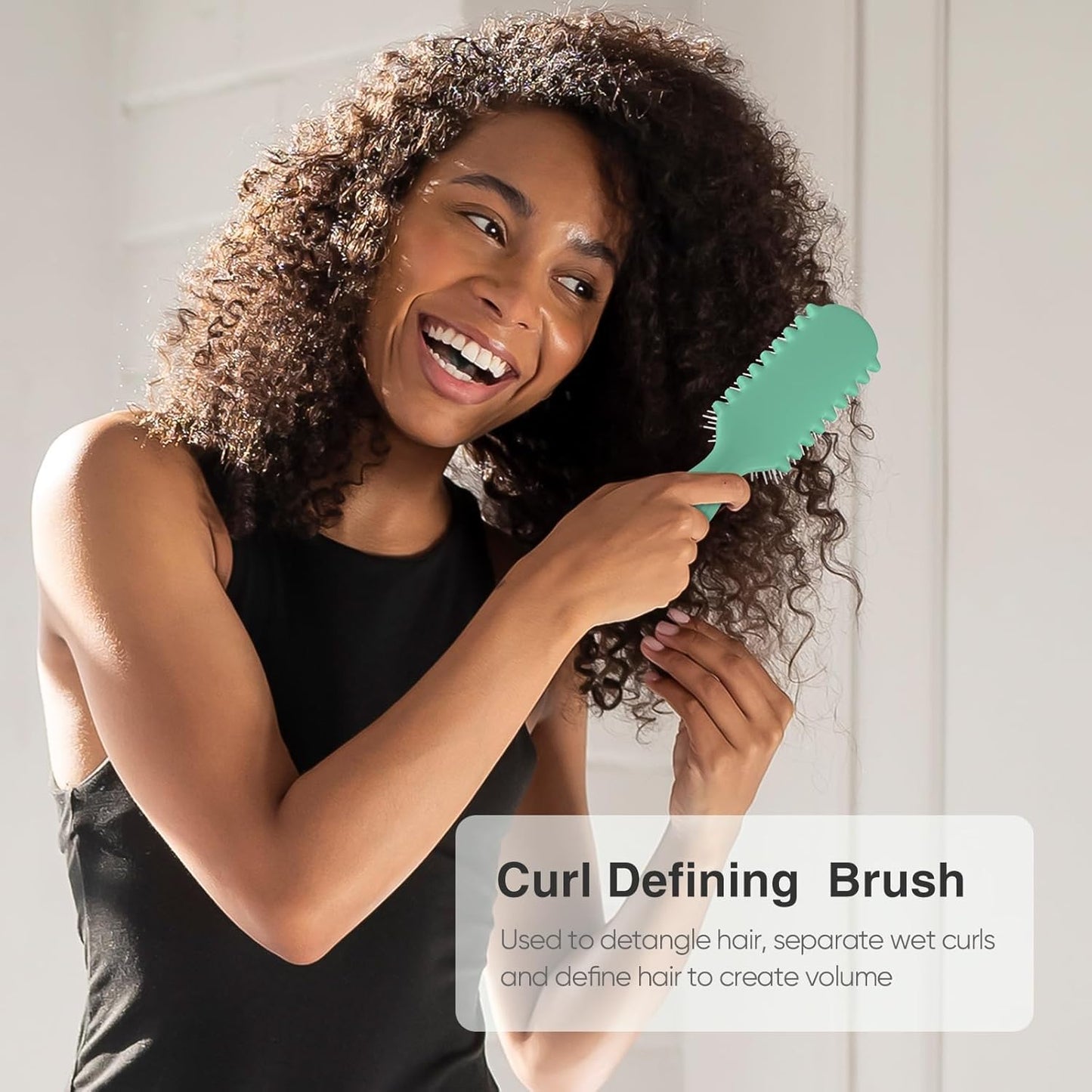 Curl Defining Brush - 9 Rows Premium Styling Hairbrush for Curly Hair | Enhances Curl Definition & Separation - Green