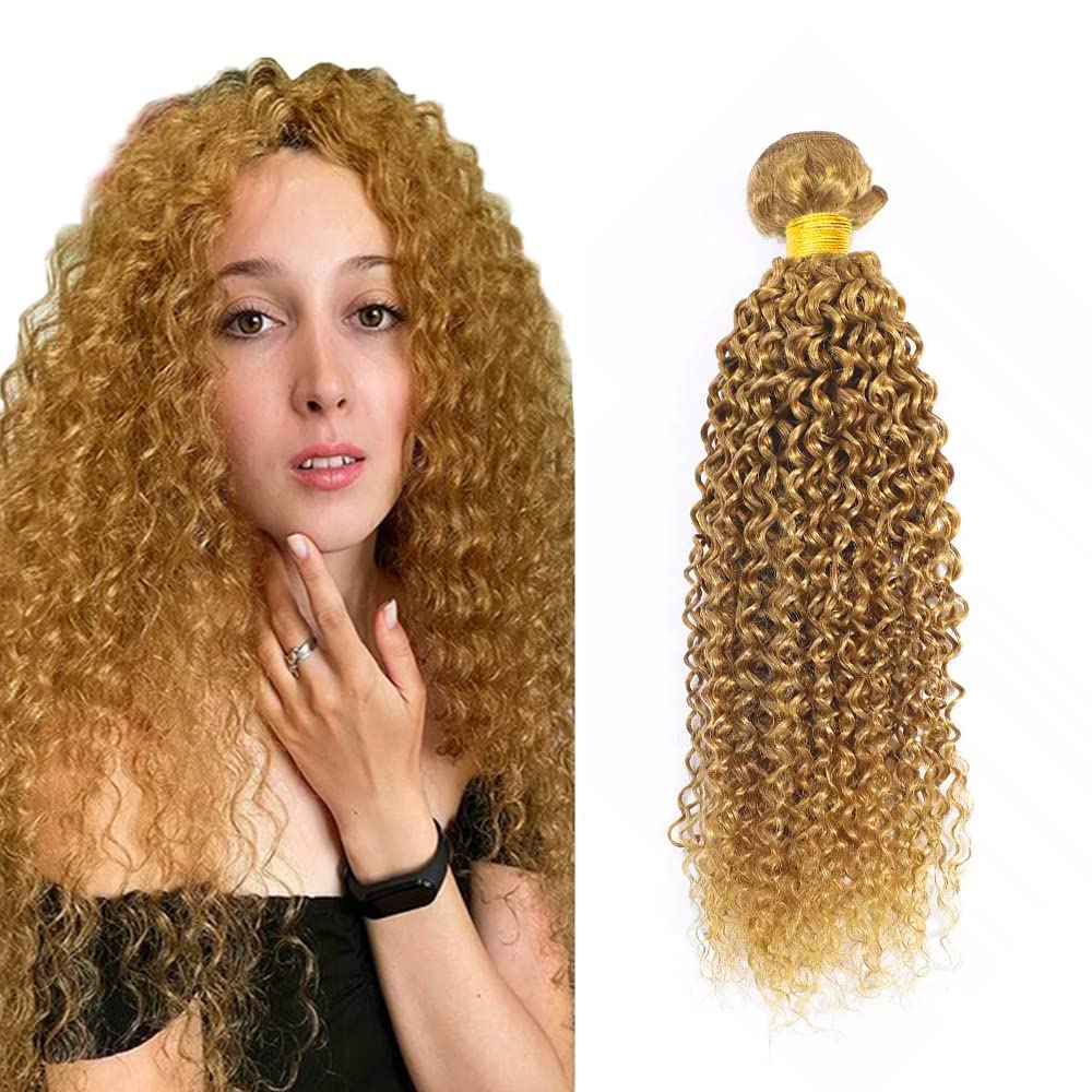 100g Blonde Bundles Human Hair 27 Kinky Curly Bundles Honey Blonde Bundle 16 inch #27 Wet and Wavy Human Hair Bundle