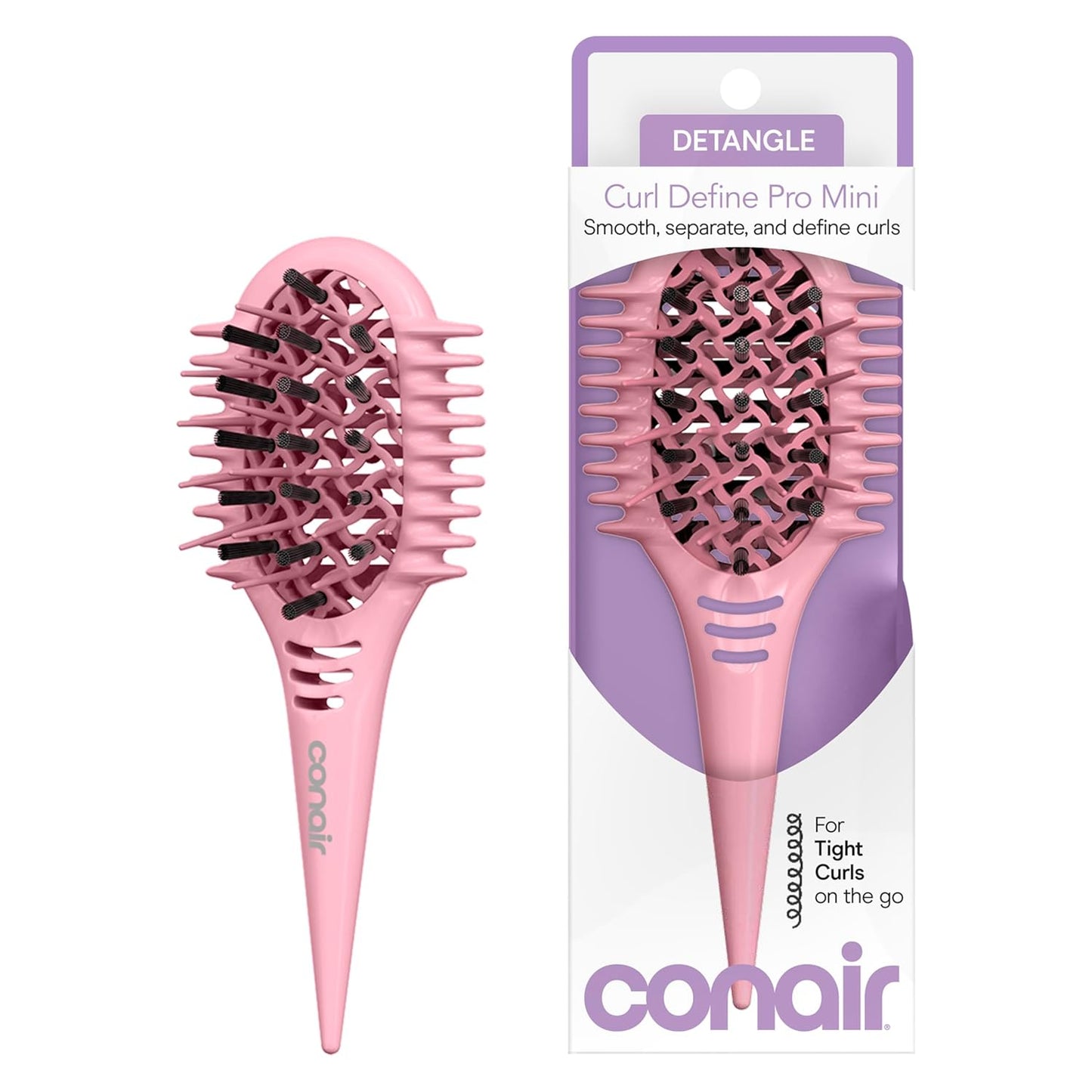 Conair Curl Define Pro Mini Detangler Brush - Frizz-Free Curl Defining Tool | Pink