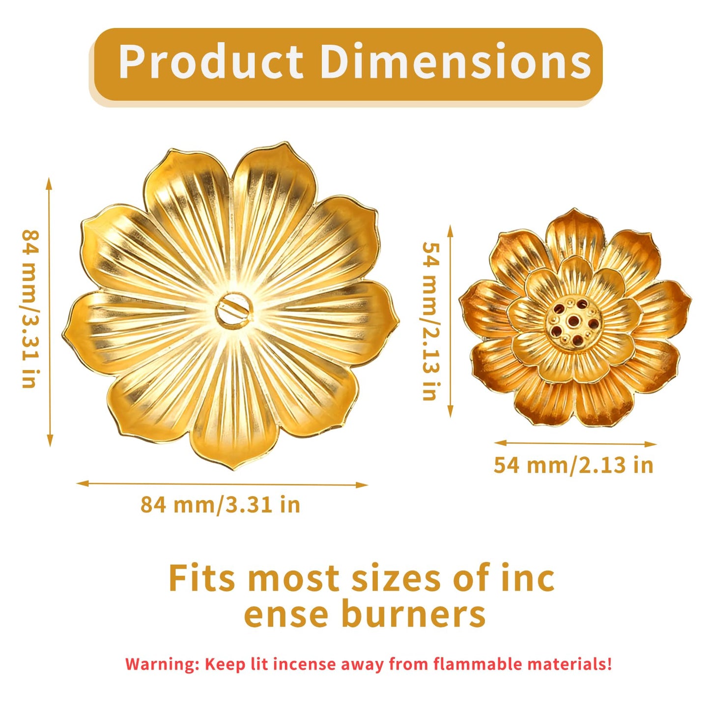 2 Pcs Incense Holder for Sticks, Lotus Incense Burner Holder with Ash CatcherIncense Stick Holders for Meditation Decor Home Yoga Decor Spiritual Decorations(Gold)