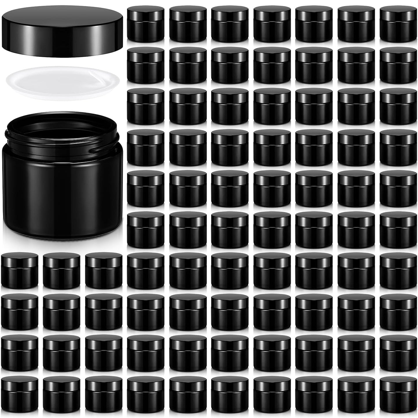 32 Pcs 2 oz Glass Jars - Leakproof Travel Size Cosmetic Containers for Makeup, Creams & DIY (Pea Green)