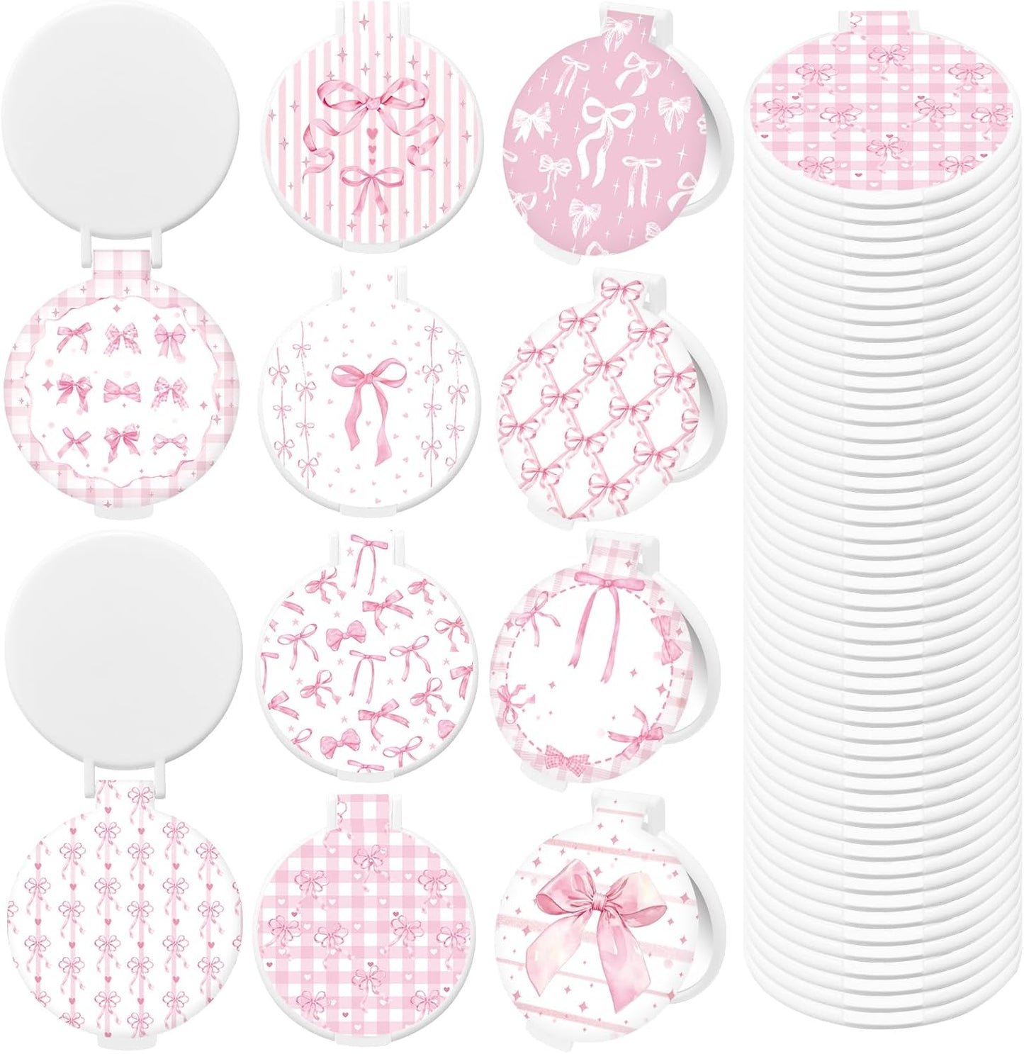Compact Pink Bow Pocket Mirror - 50 Pcs Folding Makeup Mirrors for Women | Perfect Gifts for Coworkers & Teachers
