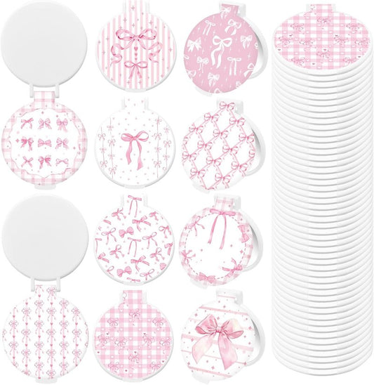 Compact Pink Bow Pocket Mirror - 50 Pcs Folding Makeup Mirrors for Women | Perfect Gifts for Coworkers & Teachers
