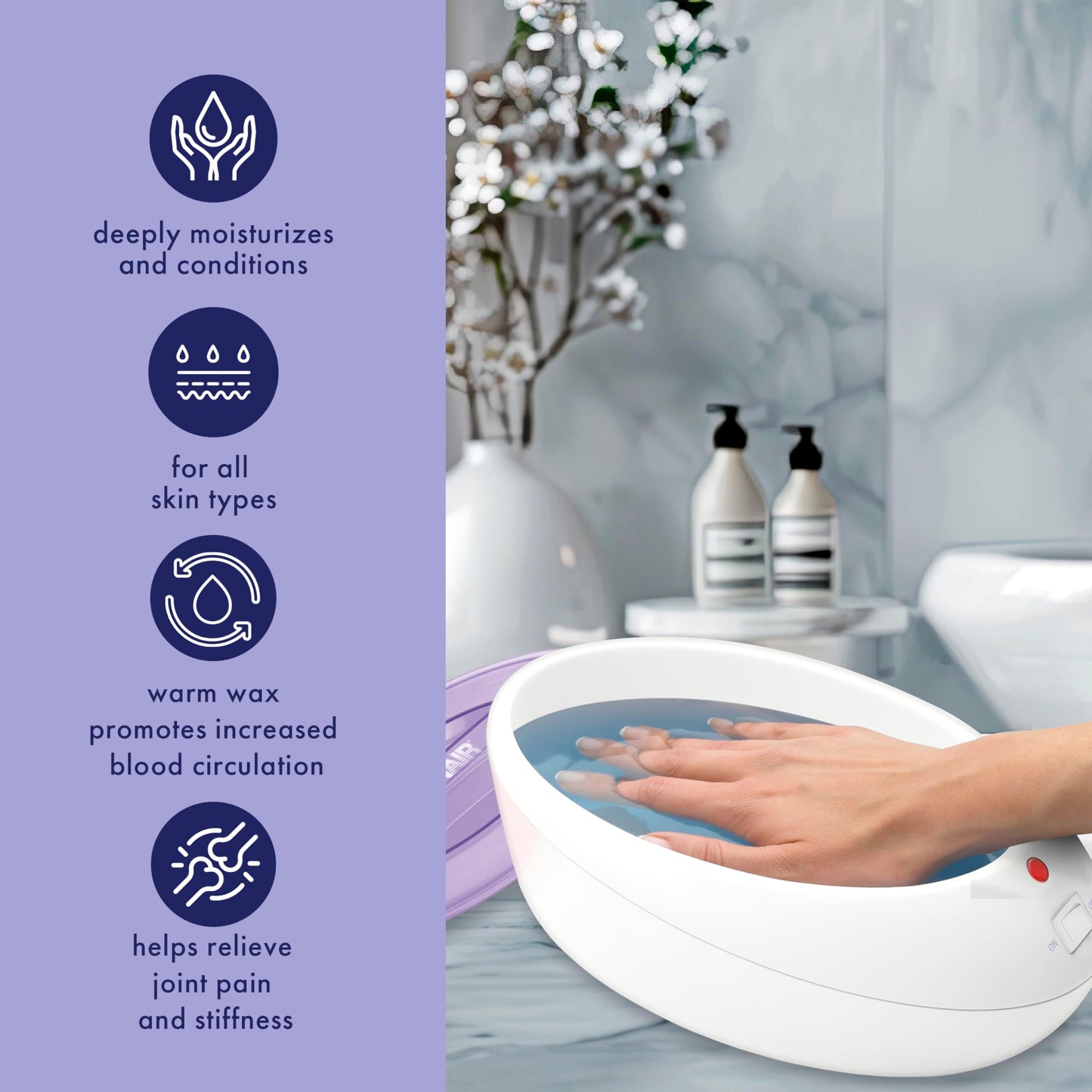 True Glow by Conair Paraffin Bath for Hands and Feet - Moisturizing Treatment With 1lb. Wax - Purple