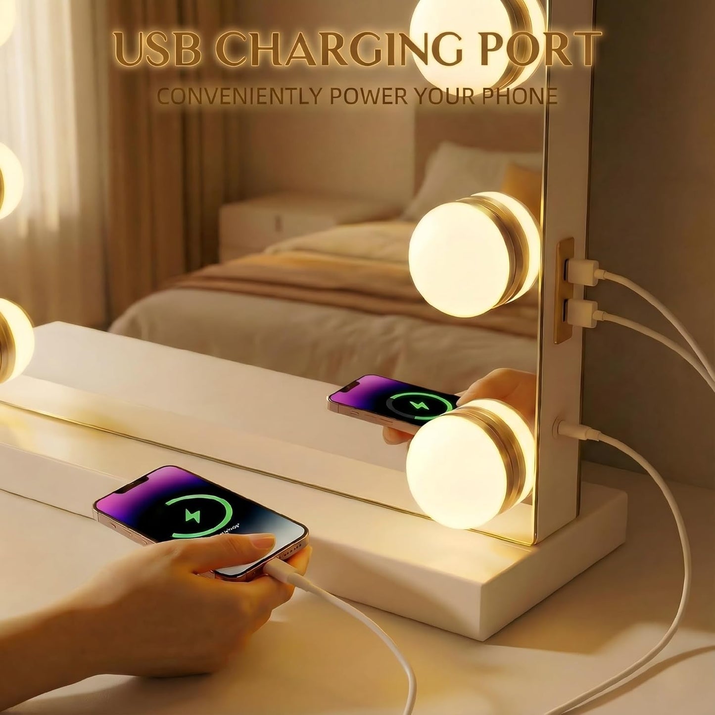 Makeup Vanity Mirror - 15 Dimmable LED Bulbs, 3 Color Lights | 23"x18" Large White Lighted Mirror with 10X Magnifying Feature