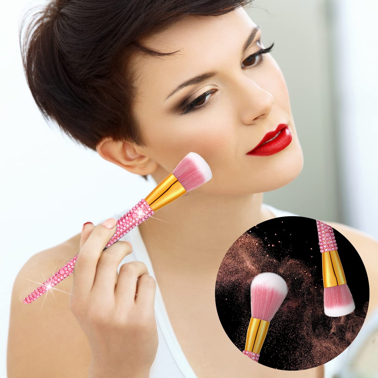 Rtteri 13 Pcs Rhinestone Pink Makeup Brushes Set Yellow Bling Crystal Professional Face Cosmetics Blending Liquid Foundation Powder Concealer Eye Shadows Make up Beauty Tool Glitter with Holder