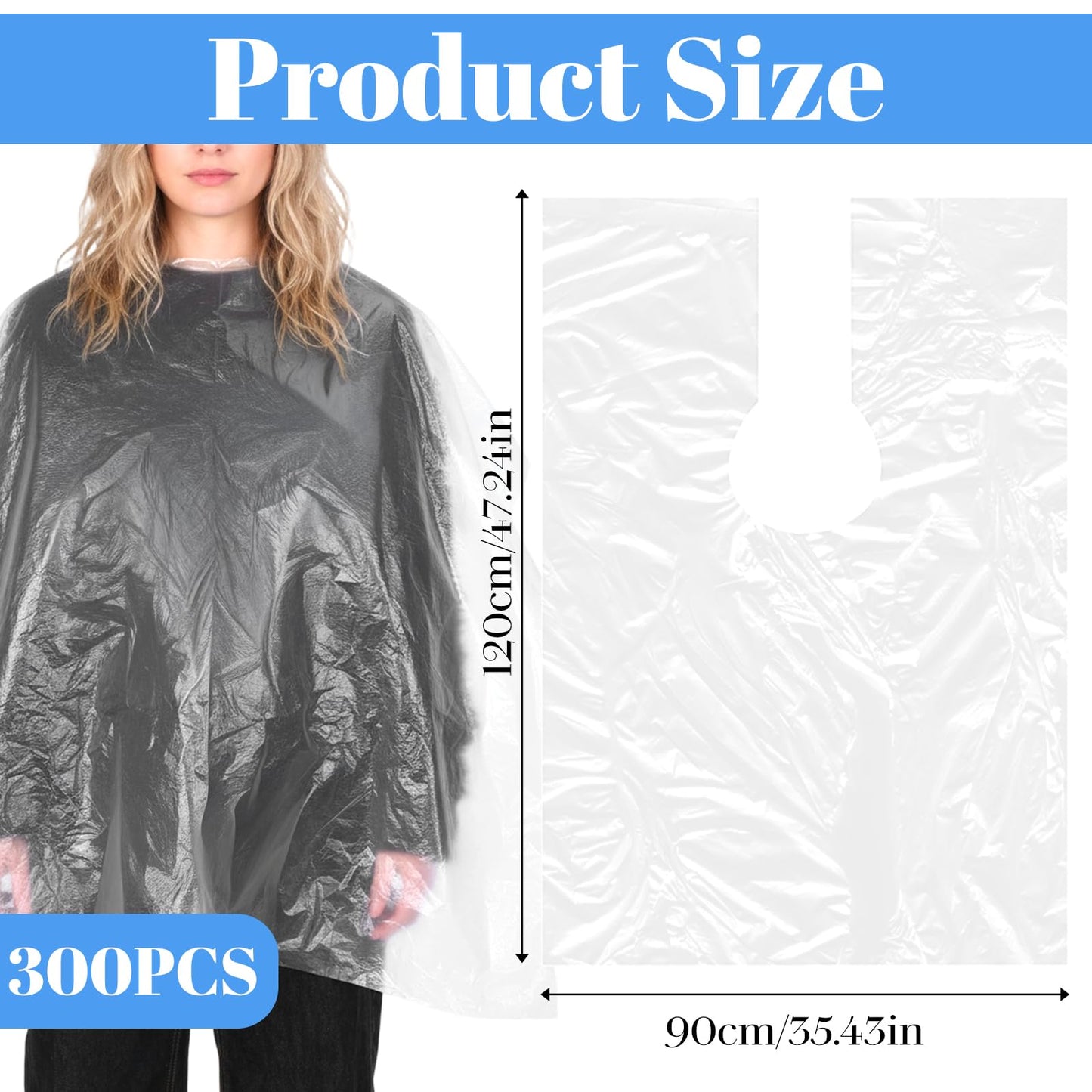 300 Pcs Disposable Hair Cutting Capes, 47.2" x 35.4" Clear PVC Waterproof Salon Capes, Heavy-Duty Barber Cape for Hair Dye, Coloring, Perming, and Styling – Bulk Value Pack