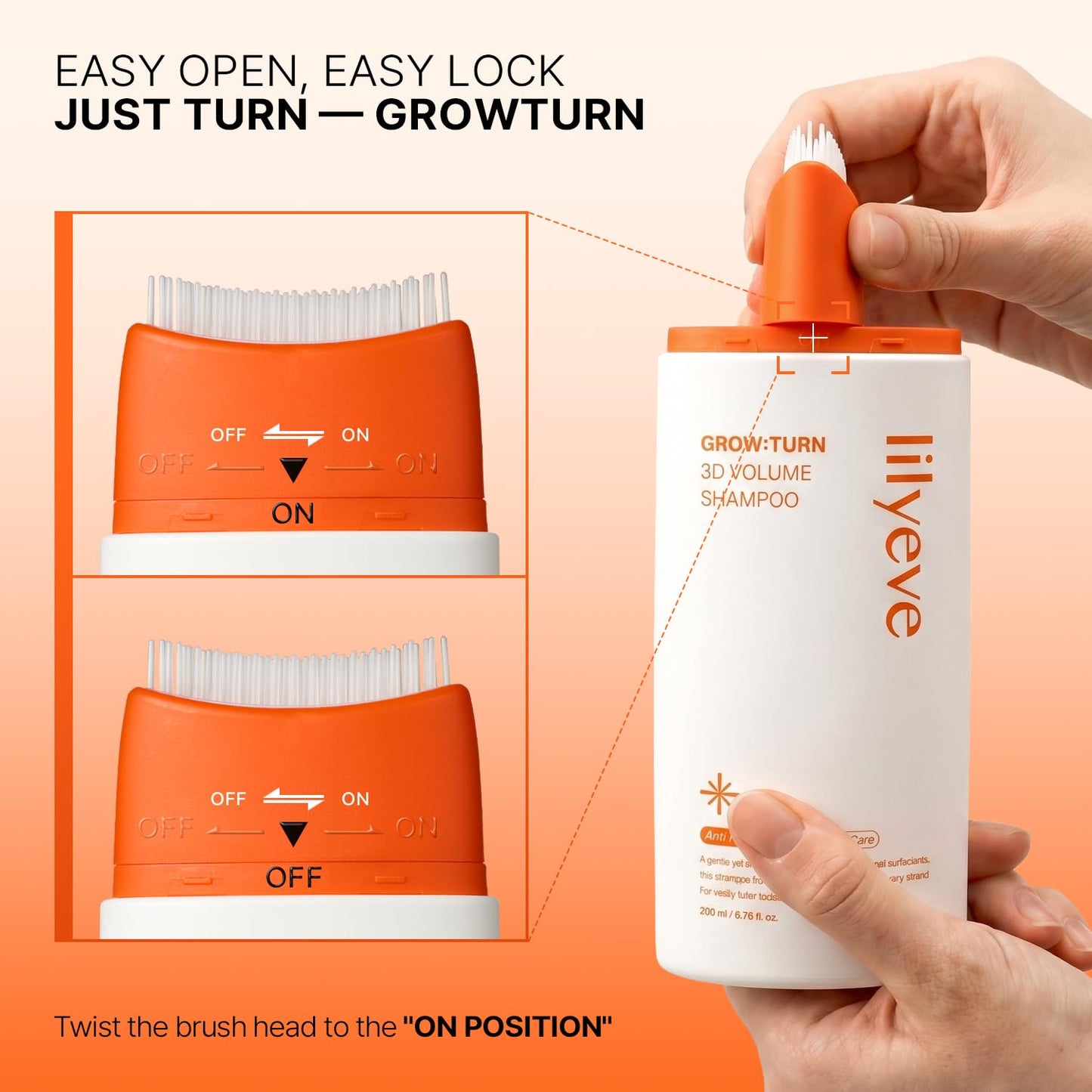 lilyeve GrowTurn 3D Volume Shampoo with Built-in Brush – For Thinning Hair & Fuller-Looking Volume, Hair loss, Gentle Scalp Care | 6.76 Fl Oz