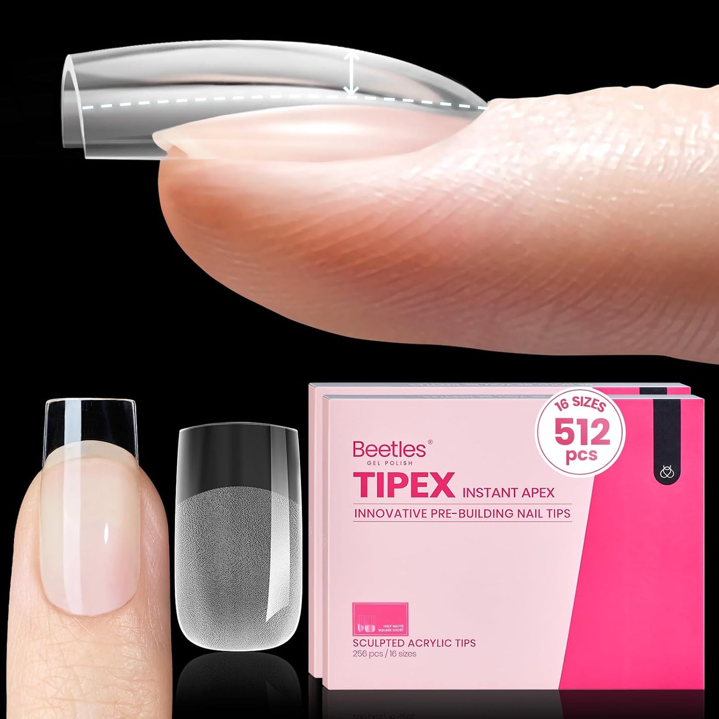 Apex Nail Tips Kit - Medium Stiletto 224PCS | Dehydrator, Primer, Glue & Mini UV Lamp for Long-Lasting Wear