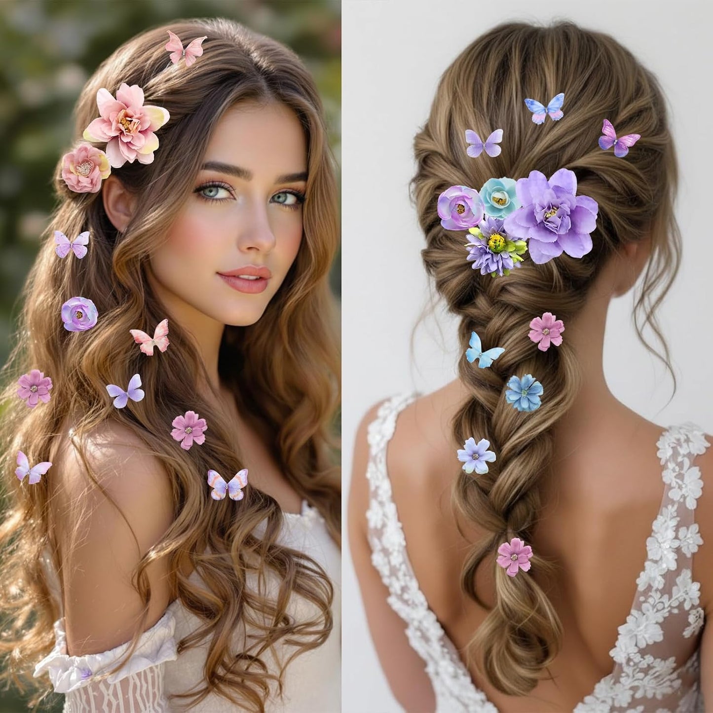 Flower Butterfly Hair Clips Set - 28 PCS Boho Floral Accessories | Romantic Purple for Festivals