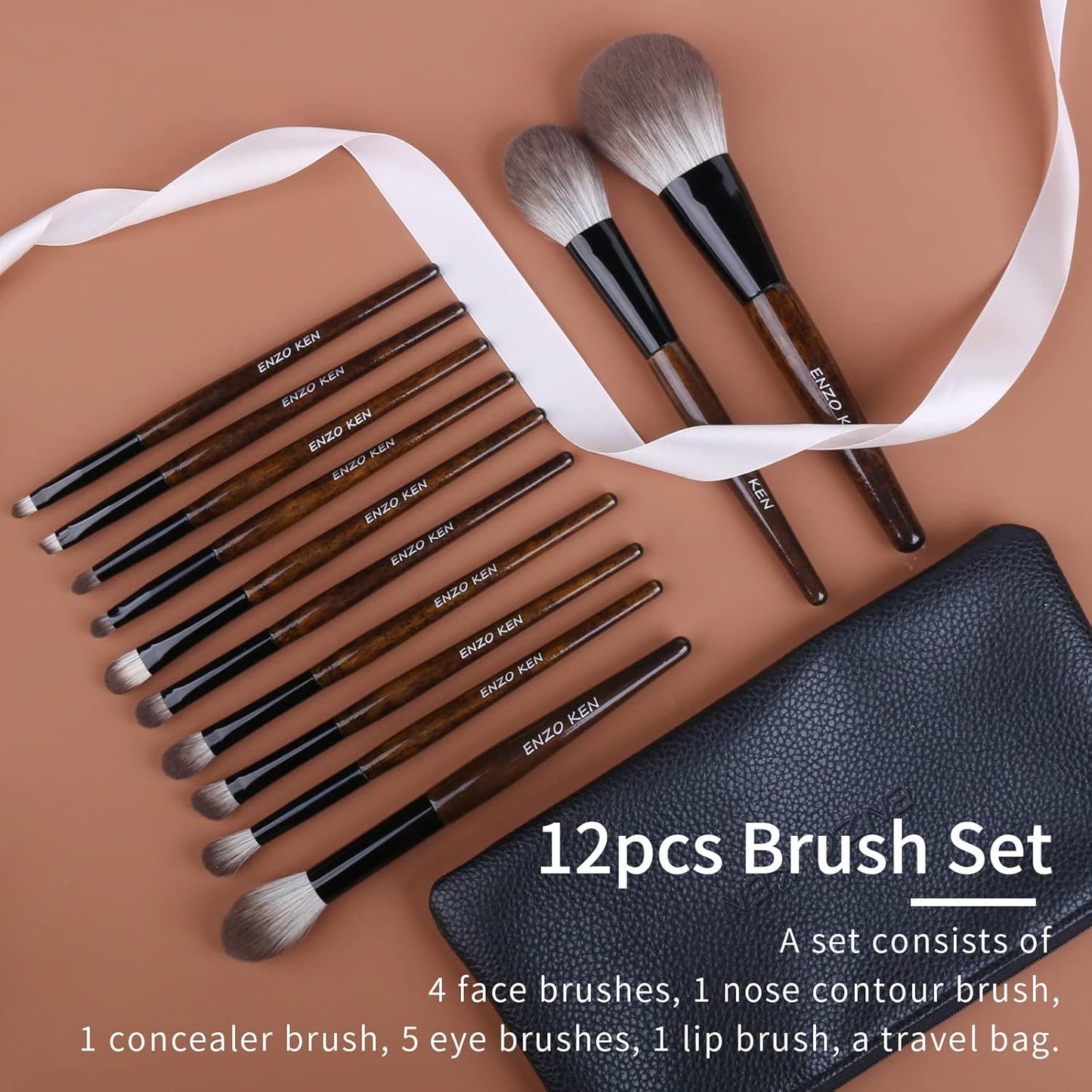 Natural Goat Hair Makeup Brush Set - Professional Walnut Cosmetic Brushes with Case | Soft Bristles for Flawless Application
