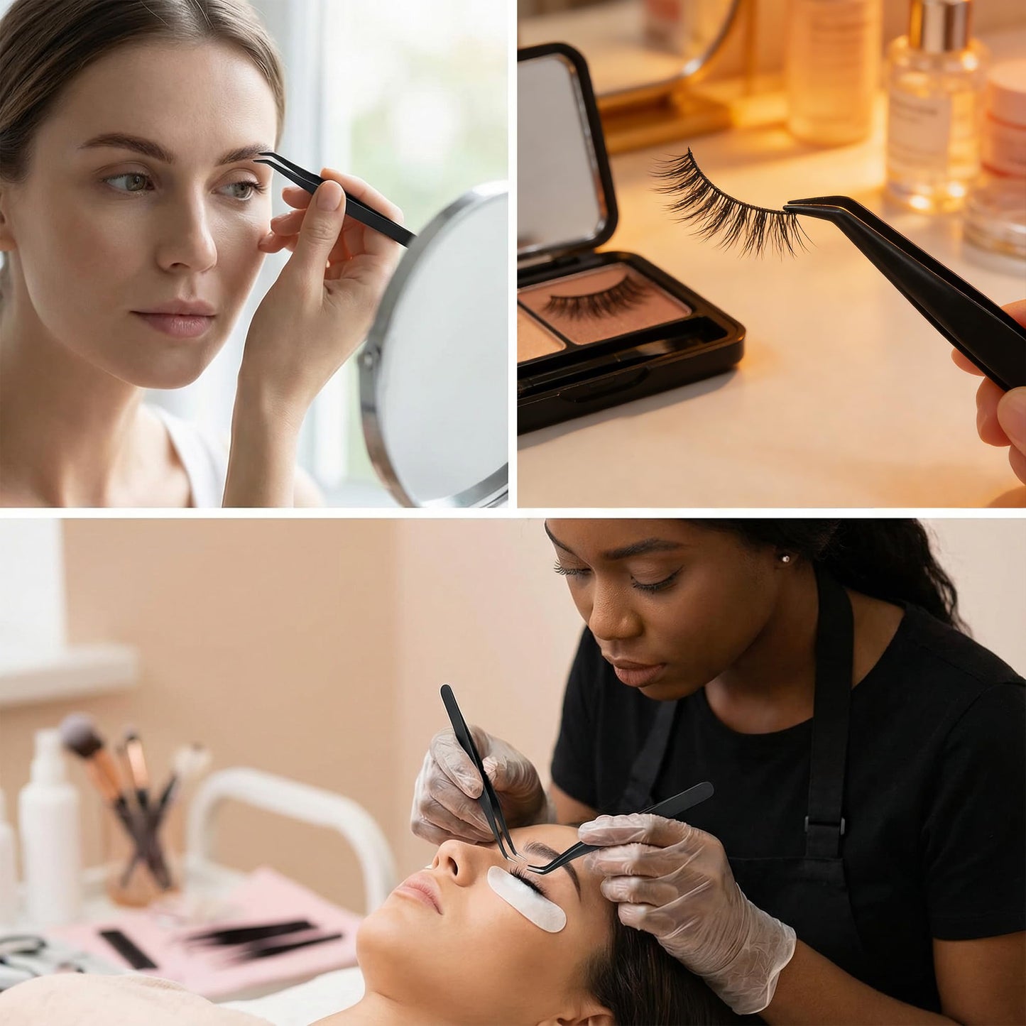 Black Stainless Steel Eyelash and Eyebrow Tools Set Precision Beauty Kit for Grooming Styling and Maintenance